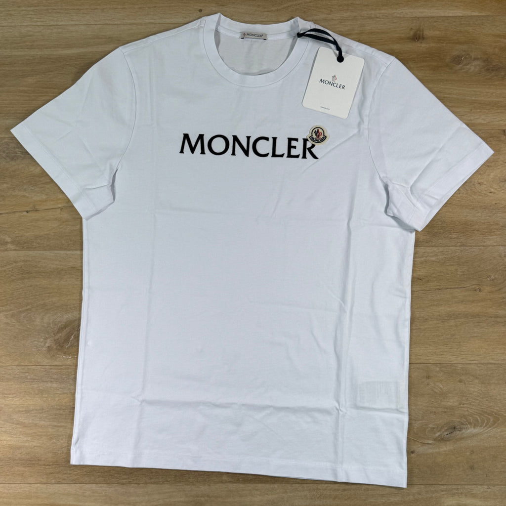 Moncler Flocked Logo Cotton T-Shirt in White