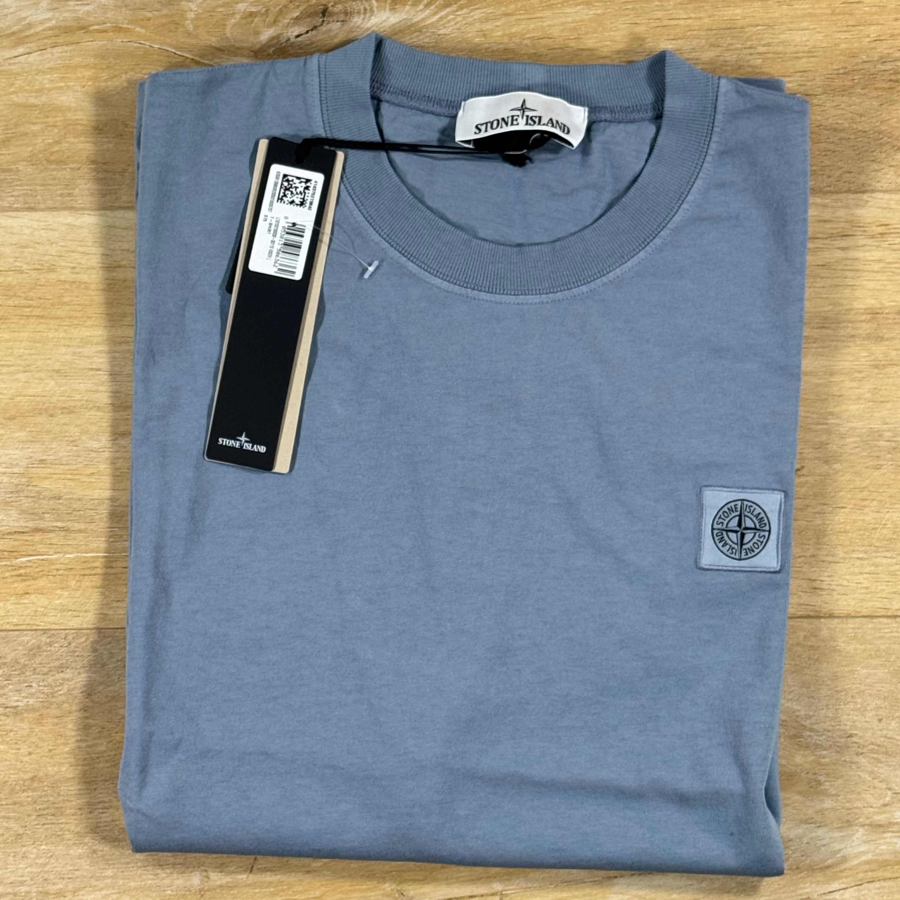 Stone Island Combed Organic Patch Logo T-Shirt in Avio Blue