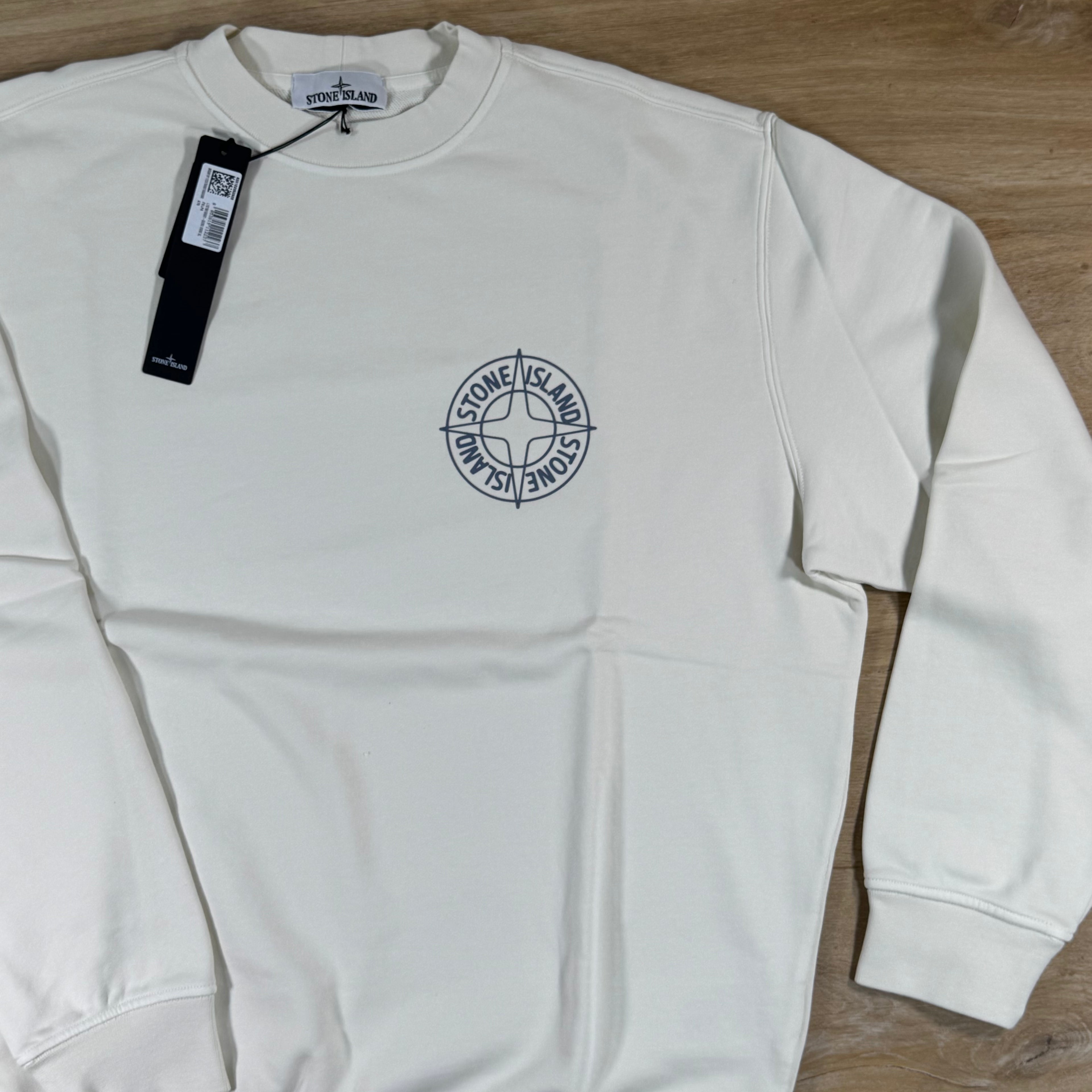 Stone Island Oversize-Fit 'Outline Compass' Crewneck Sweatshirt in Ivory