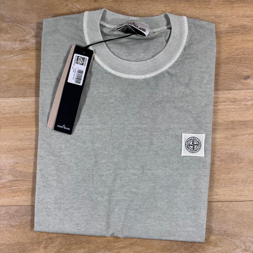 Stone Island Fissato Effect Patch Logo T-Shirt in Sage Green