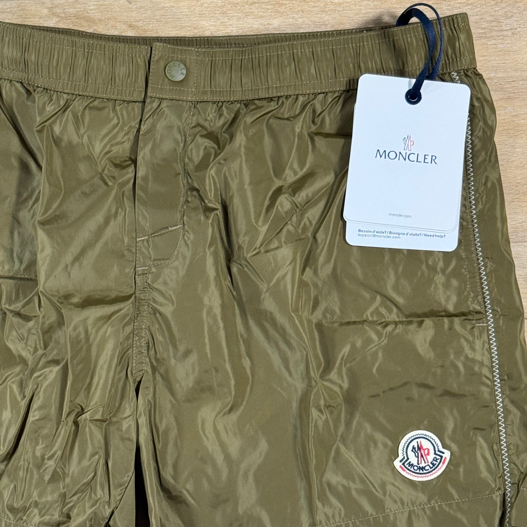 Moncler Logo Swim Shorts in Khaki