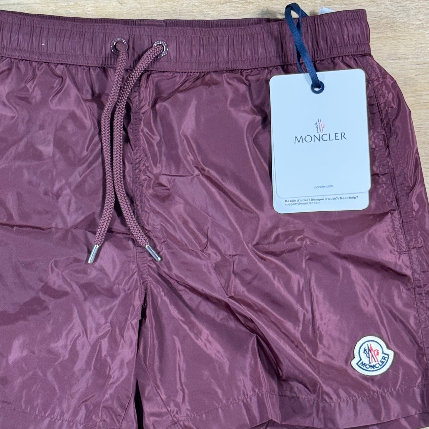 Moncler Logo Swim Shorts in Burgundy