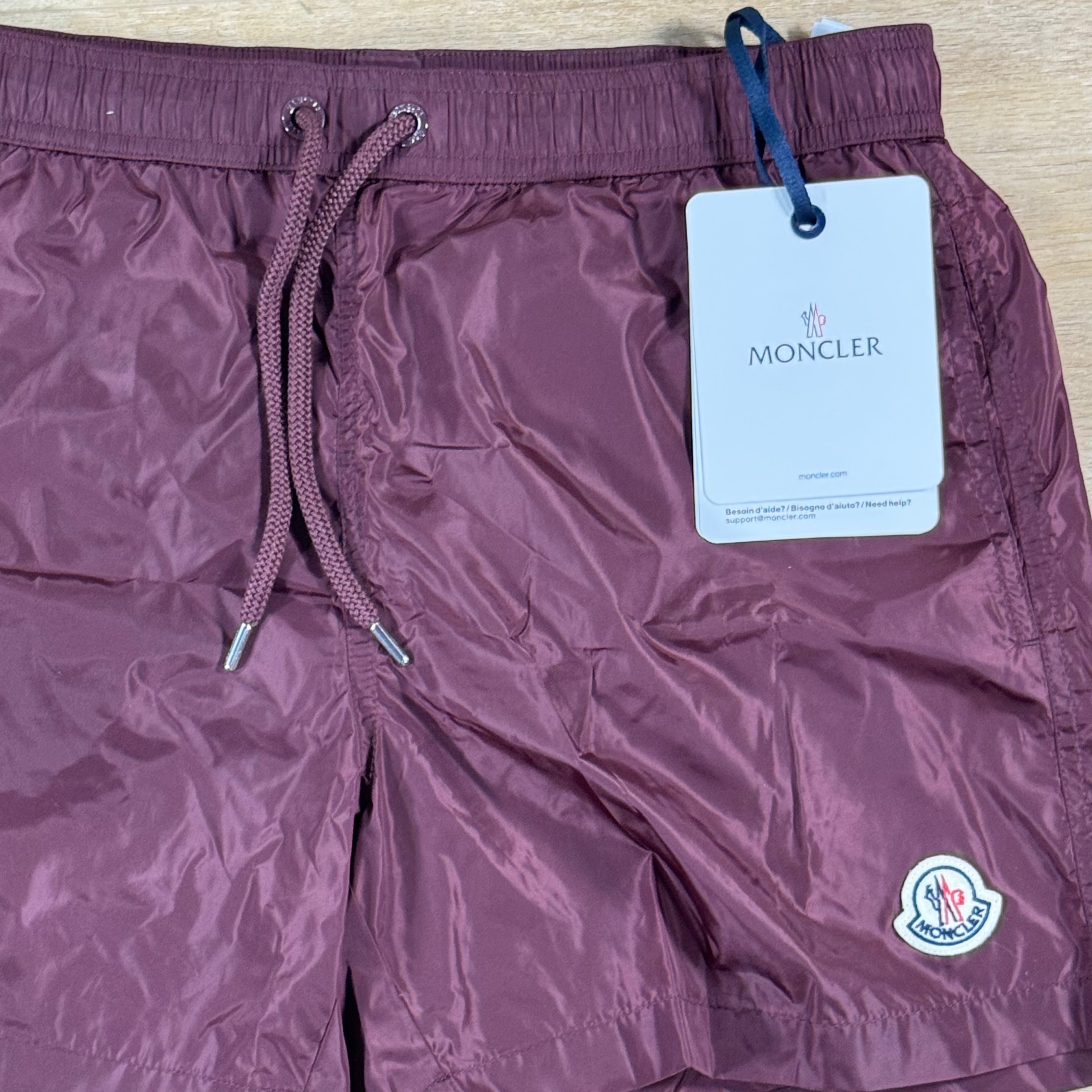 Moncler Logo Swim Shorts in Burgundy