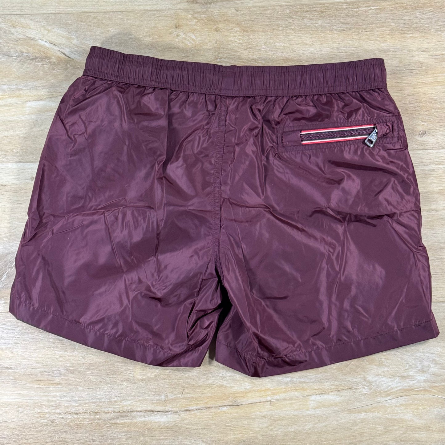 Moncler Logo Swim Shorts in Burgundy