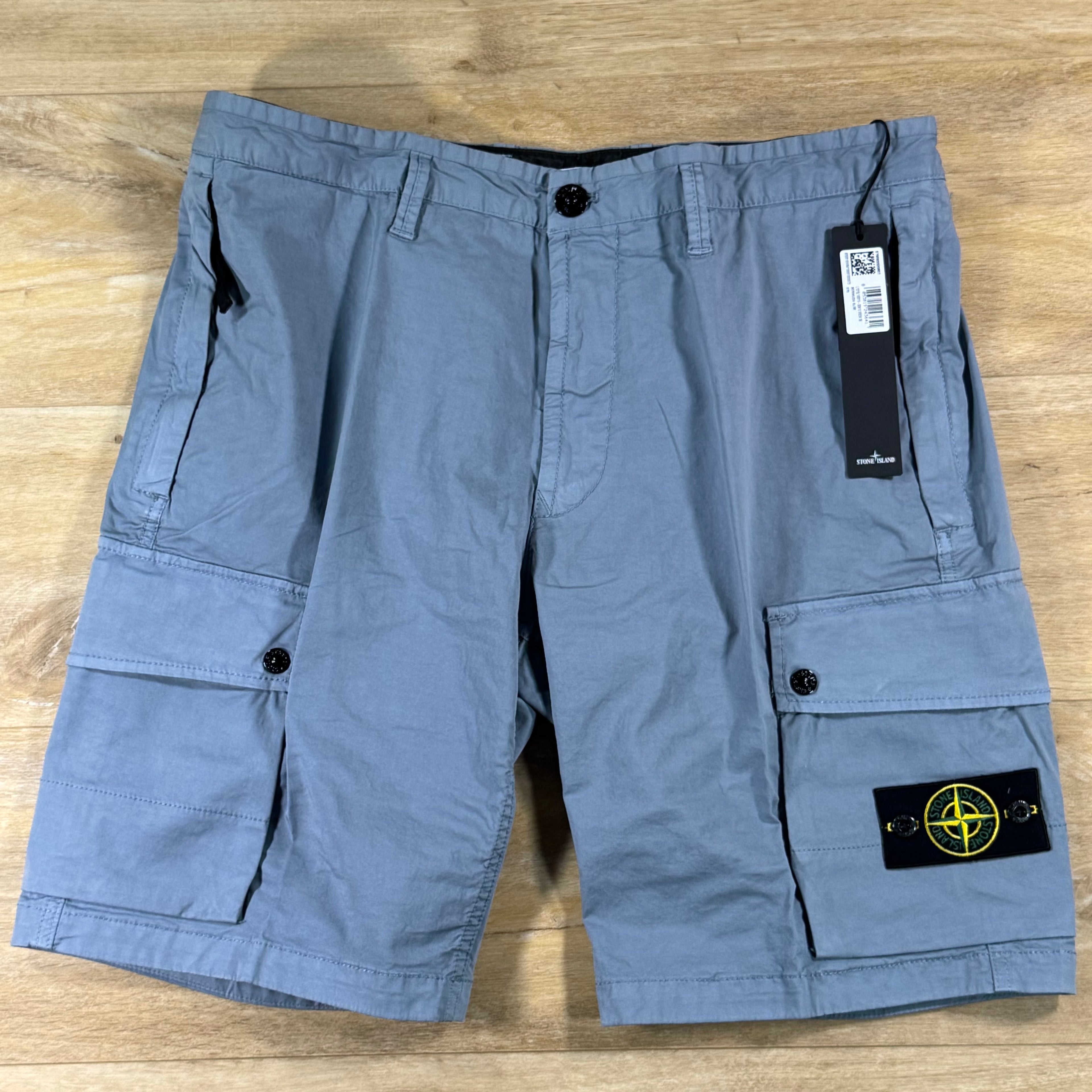 Stone Island Stretch Twill Cargo Bermuda Shorts in Avio Blue