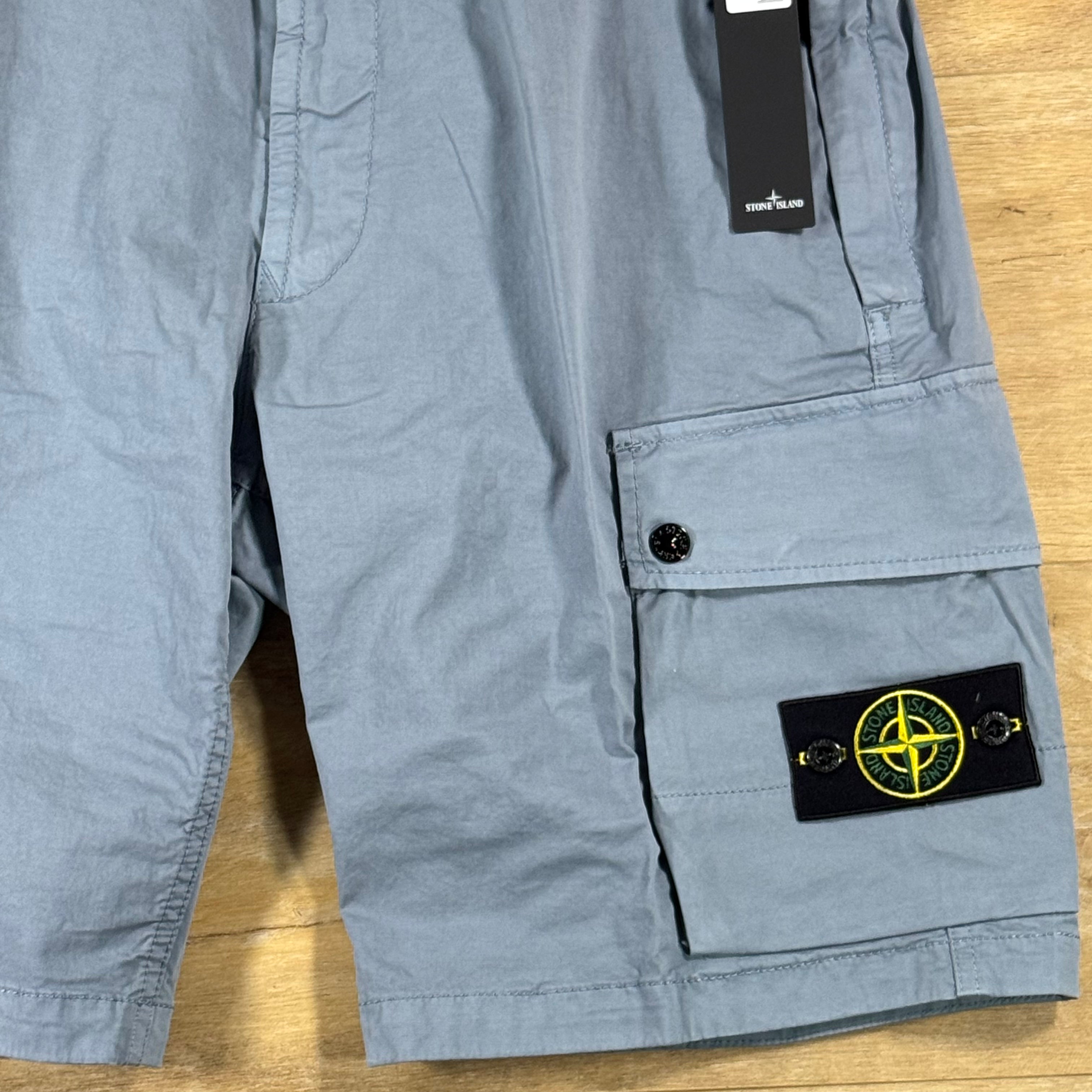 Stone Island Stretch Twill Cargo Bermuda Shorts in Avio Blue