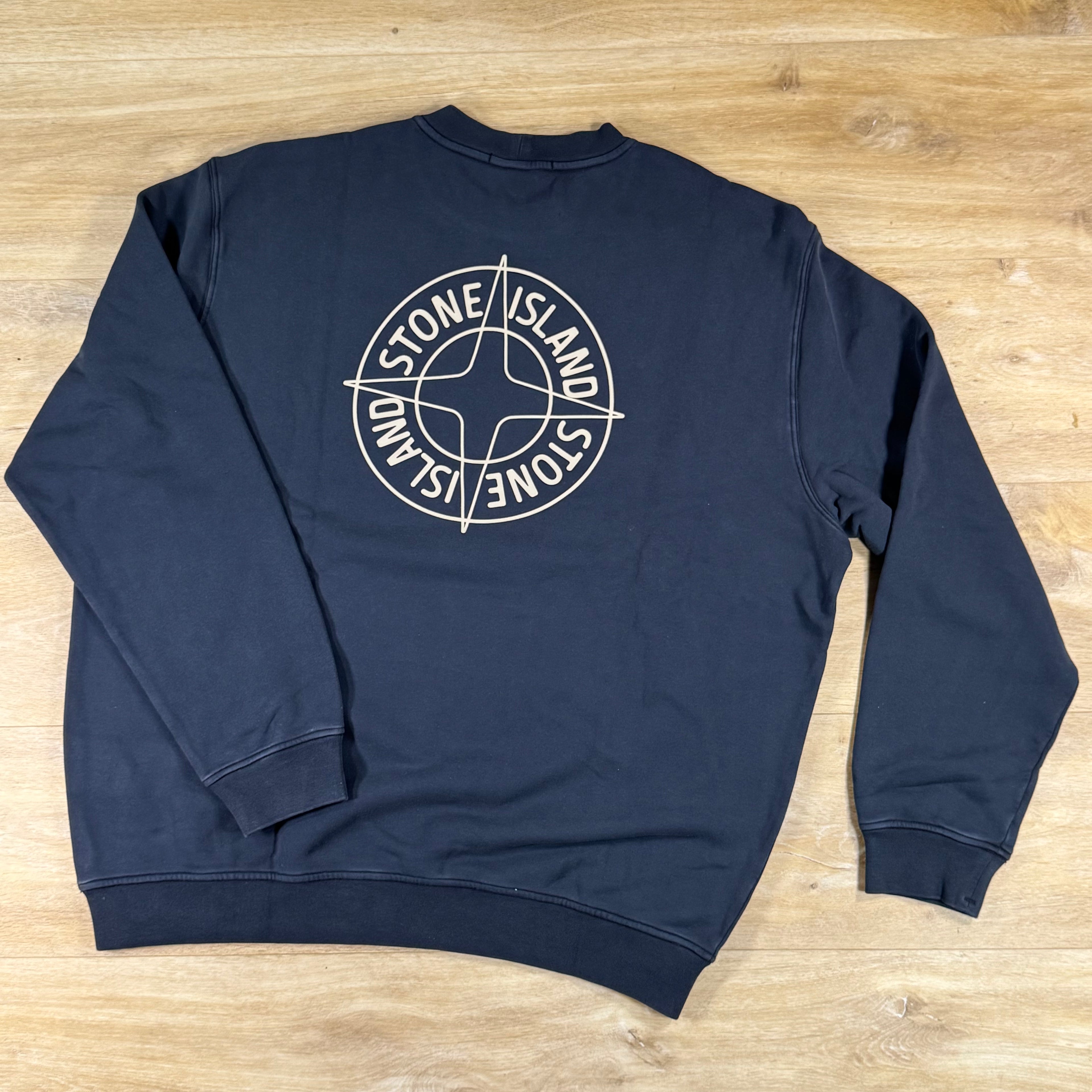 Stone Island Oversize-Fit 'Outline Compass' Crewneck Sweatshirt in Navy