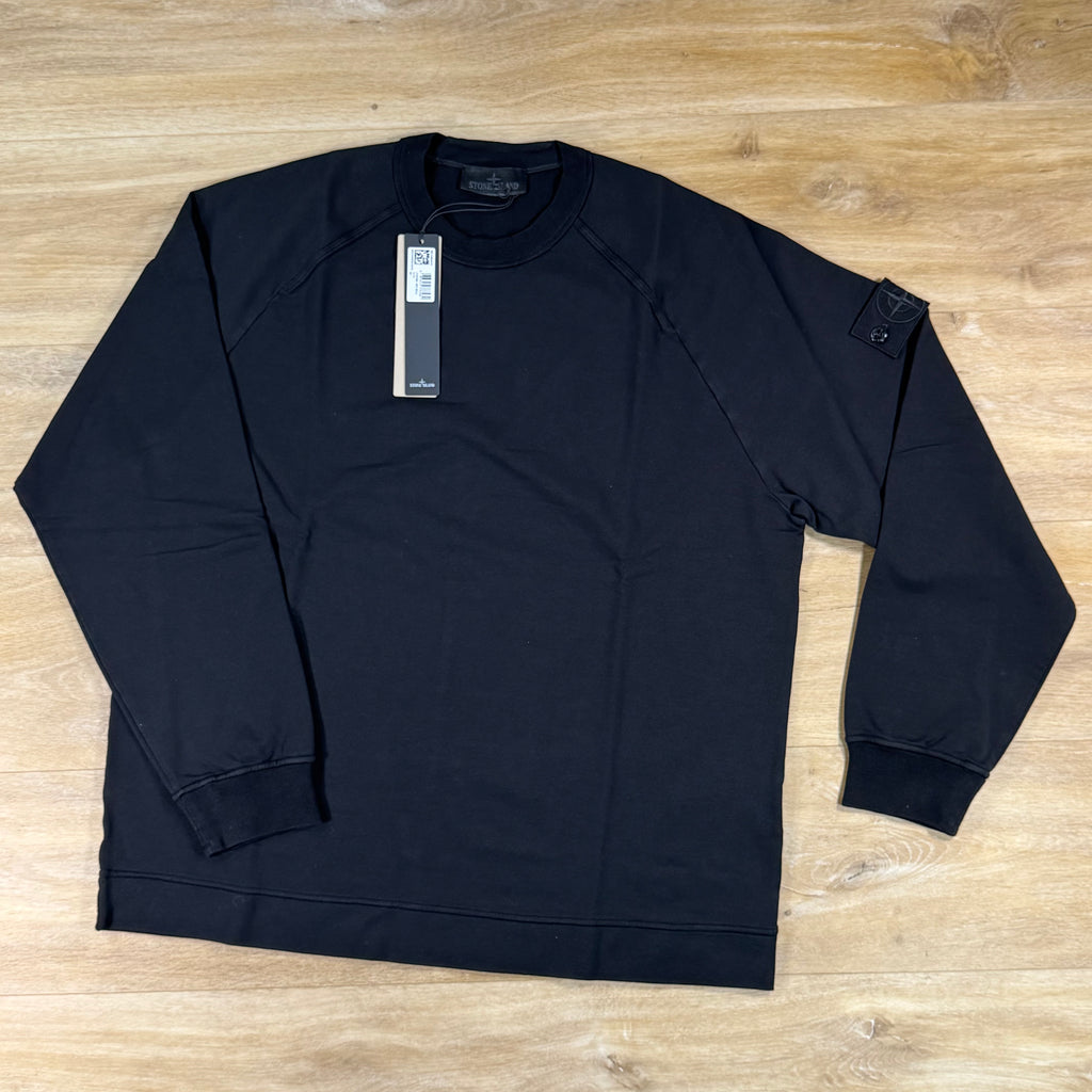 Stone Island Ghost Cotton Stretch Fleece Crewneck Sweatshirt in Black