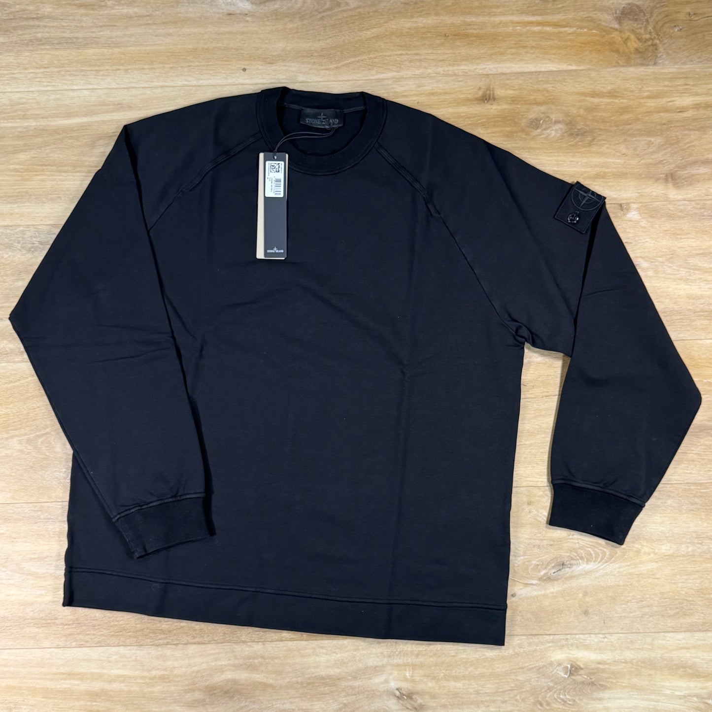 Stone Island Ghost Cotton Stretch Fleece Crewneck Sweatshirt in Black