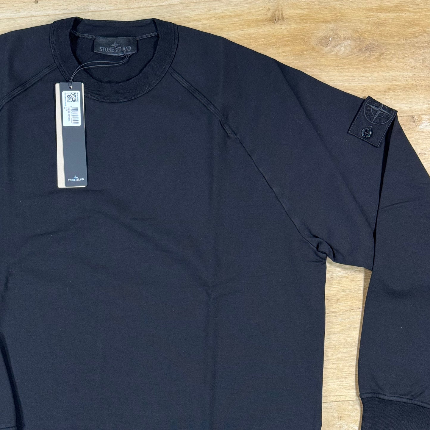 Stone Island Ghost Cotton Stretch Fleece Crewneck Sweatshirt in Black