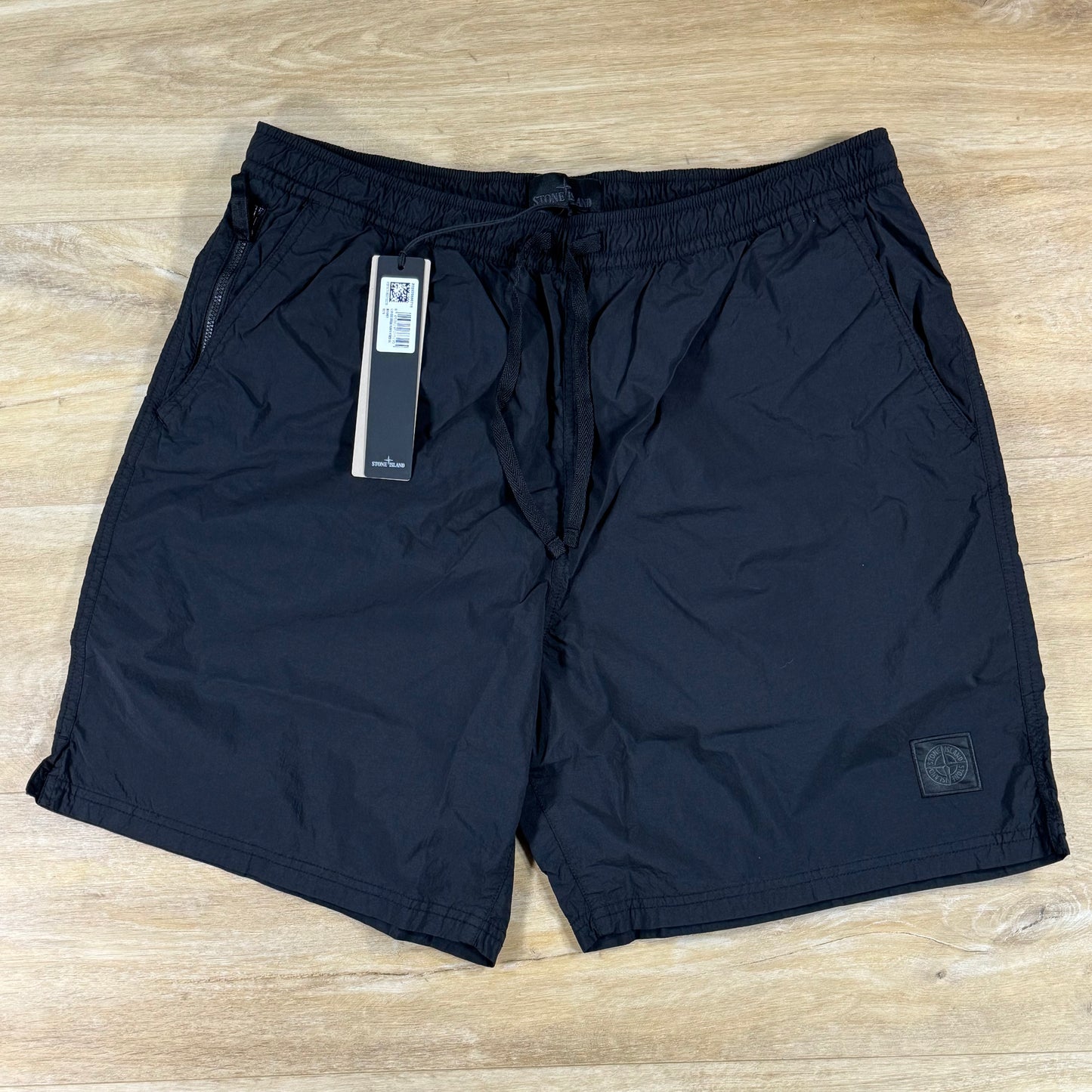 Stone Island Ghost Nylon Smerigliato Mid-Length Swim Shorts in Black