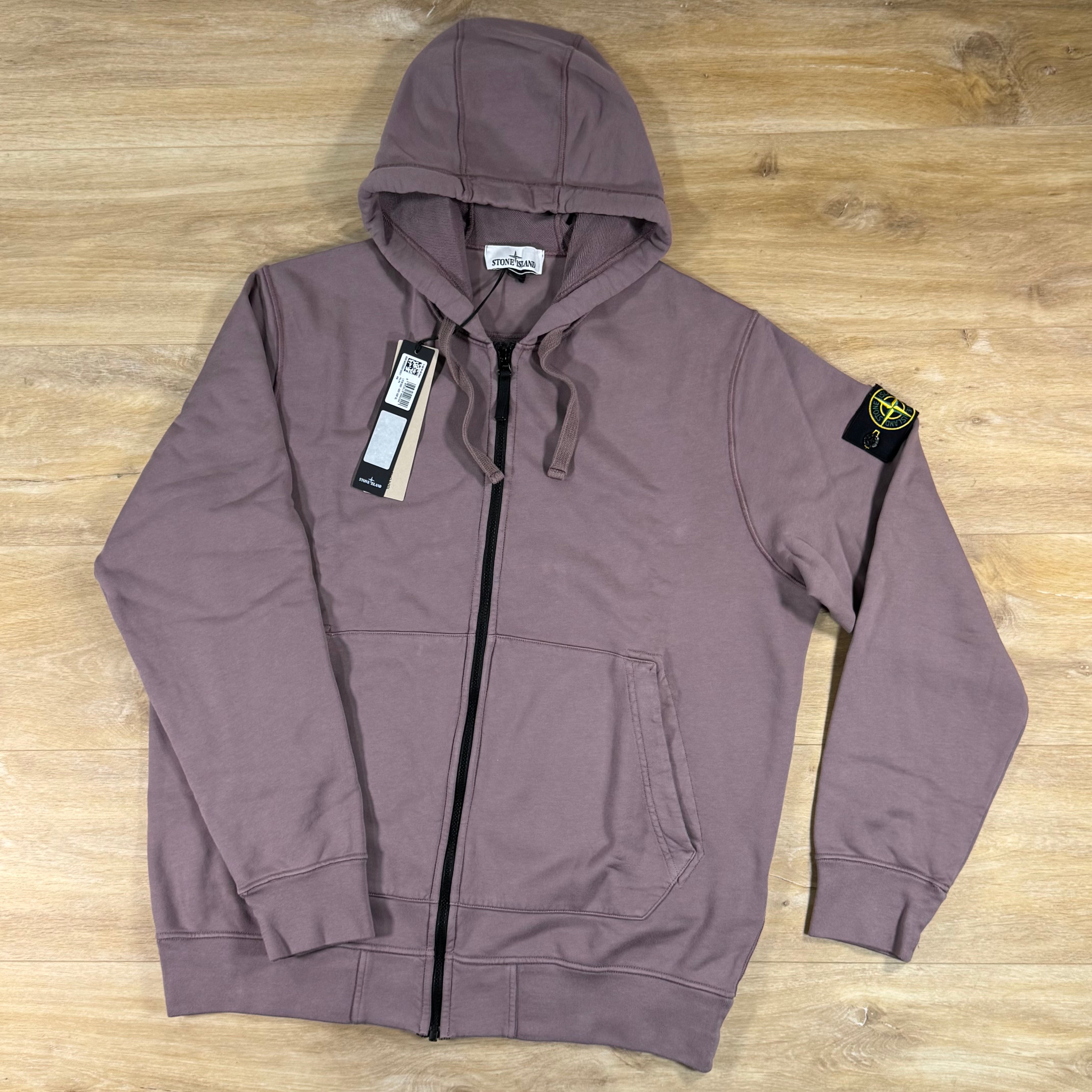 Stone Island Full-Zip Fleece Hoodie in Purple Grey