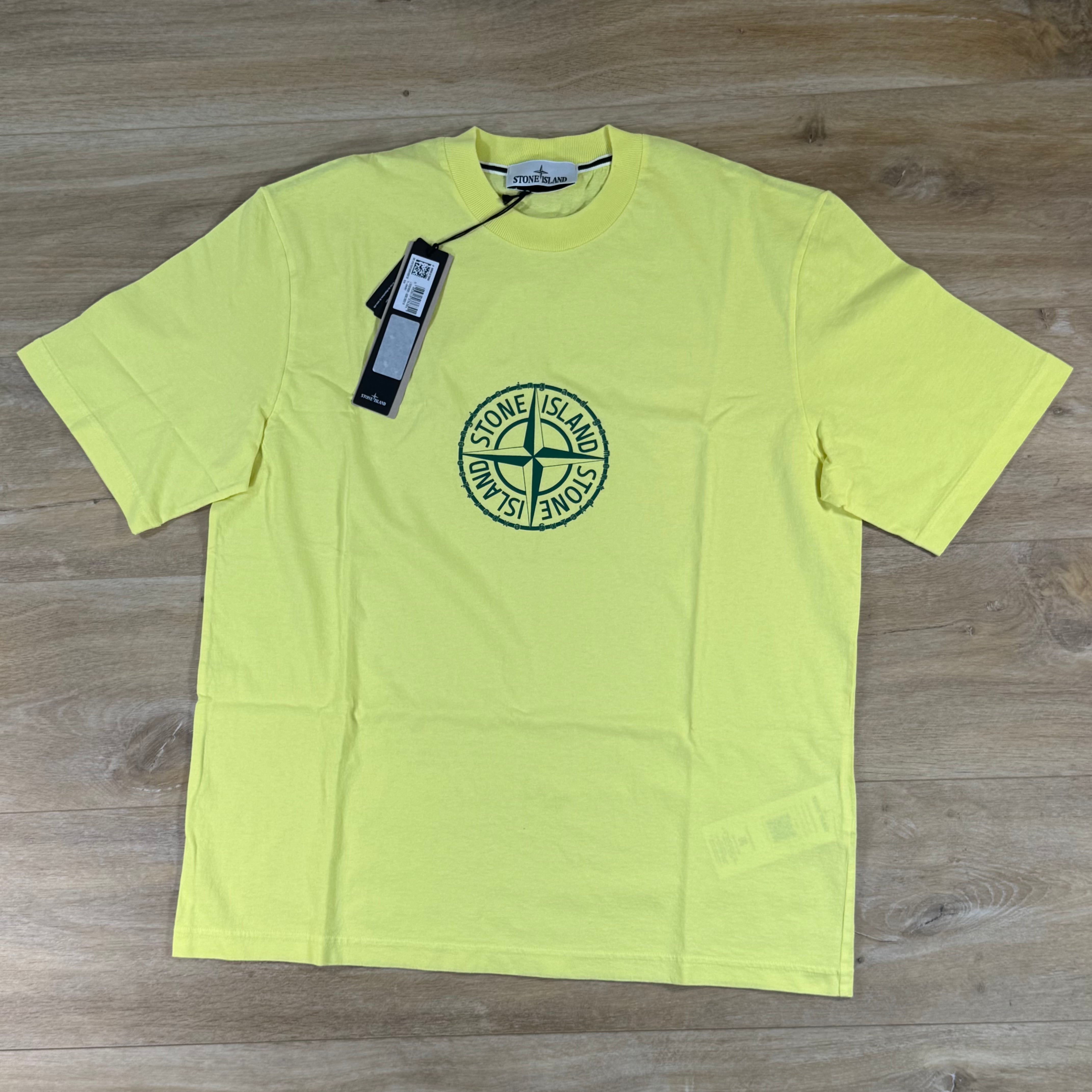 Stone Island 'All Around Compass' Print T-Shirt in Lemon