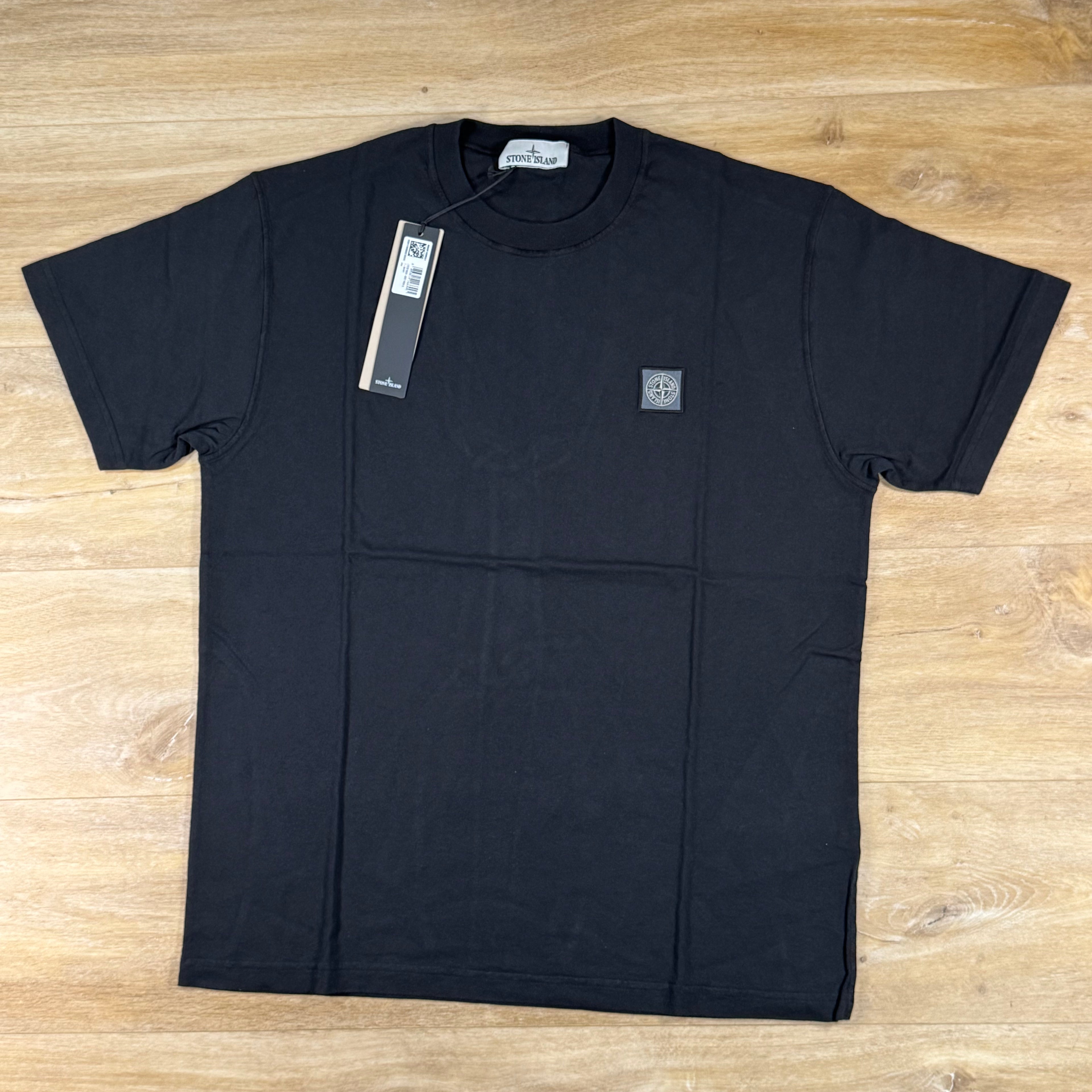 Stone Island Fissato Effect Patch Logo T-Shirt in Black
