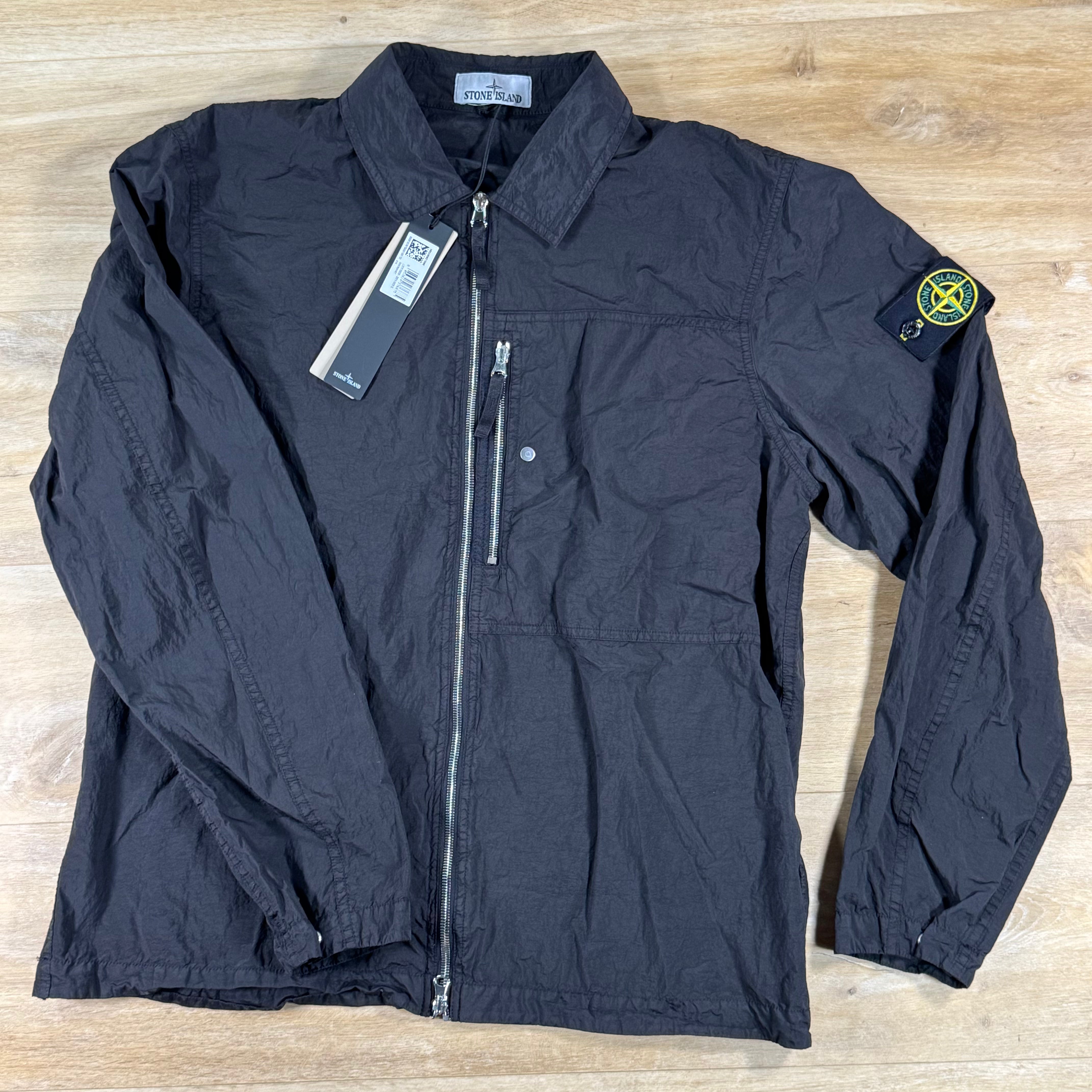 Stone Island Nylon Metal Chest Pocket Overshirt in Black
