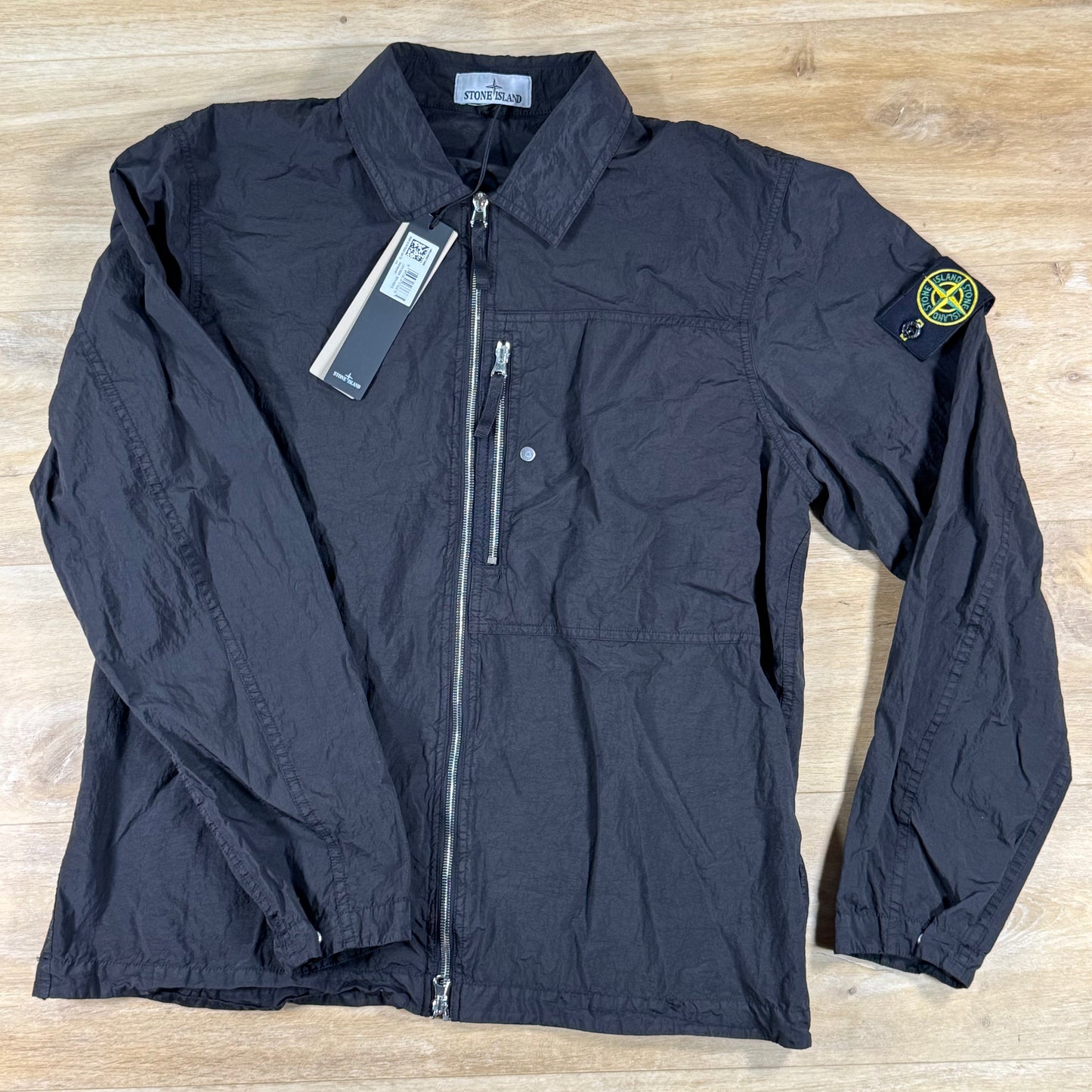 Stone Island Nylon Metal Chest Pocket Overshirt in Black