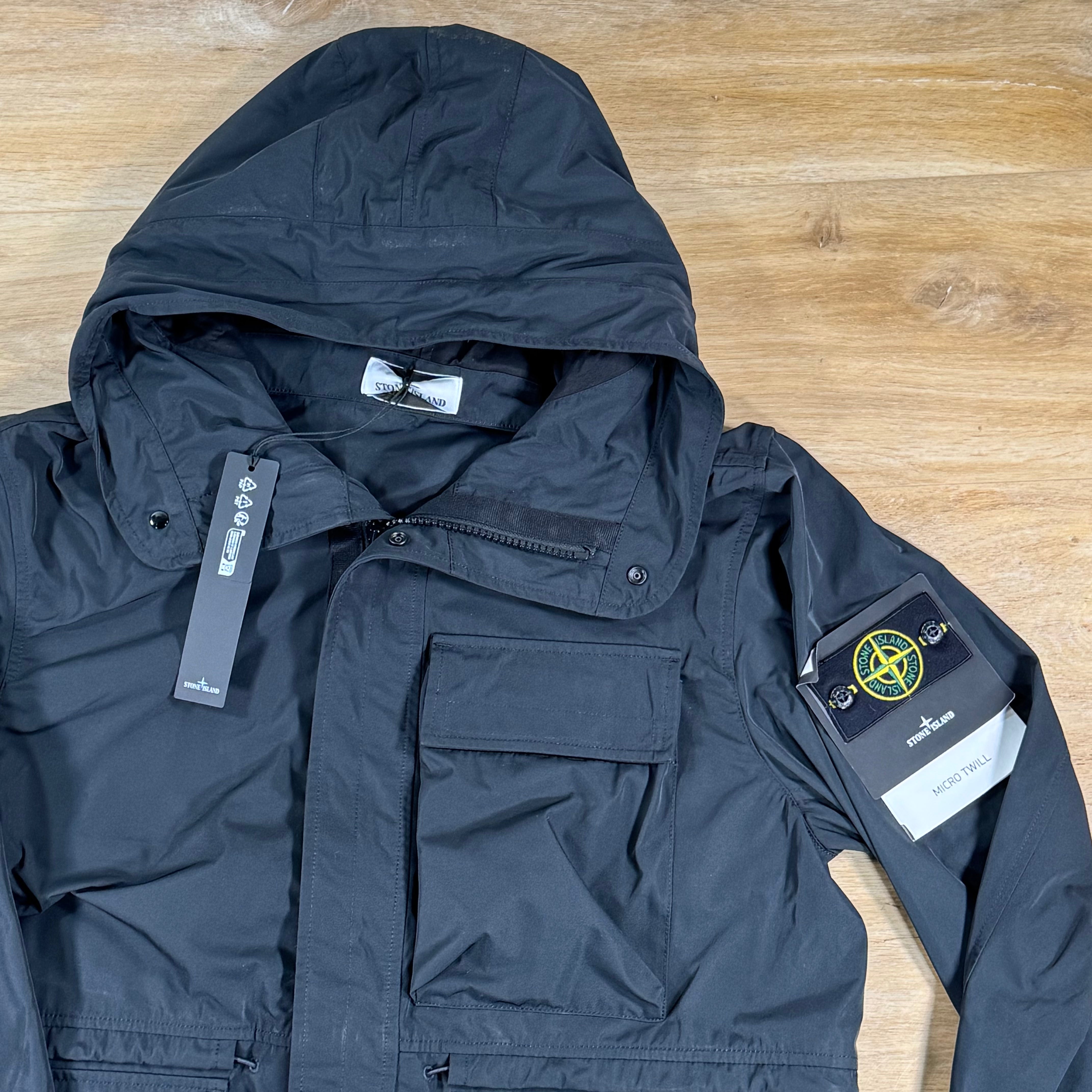 Stone Island Micro Twill Short Hooded Parka in Black