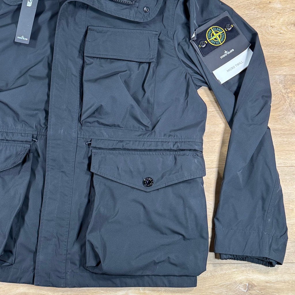 Stone Island Micro Twill Short Hooded Parka in Black