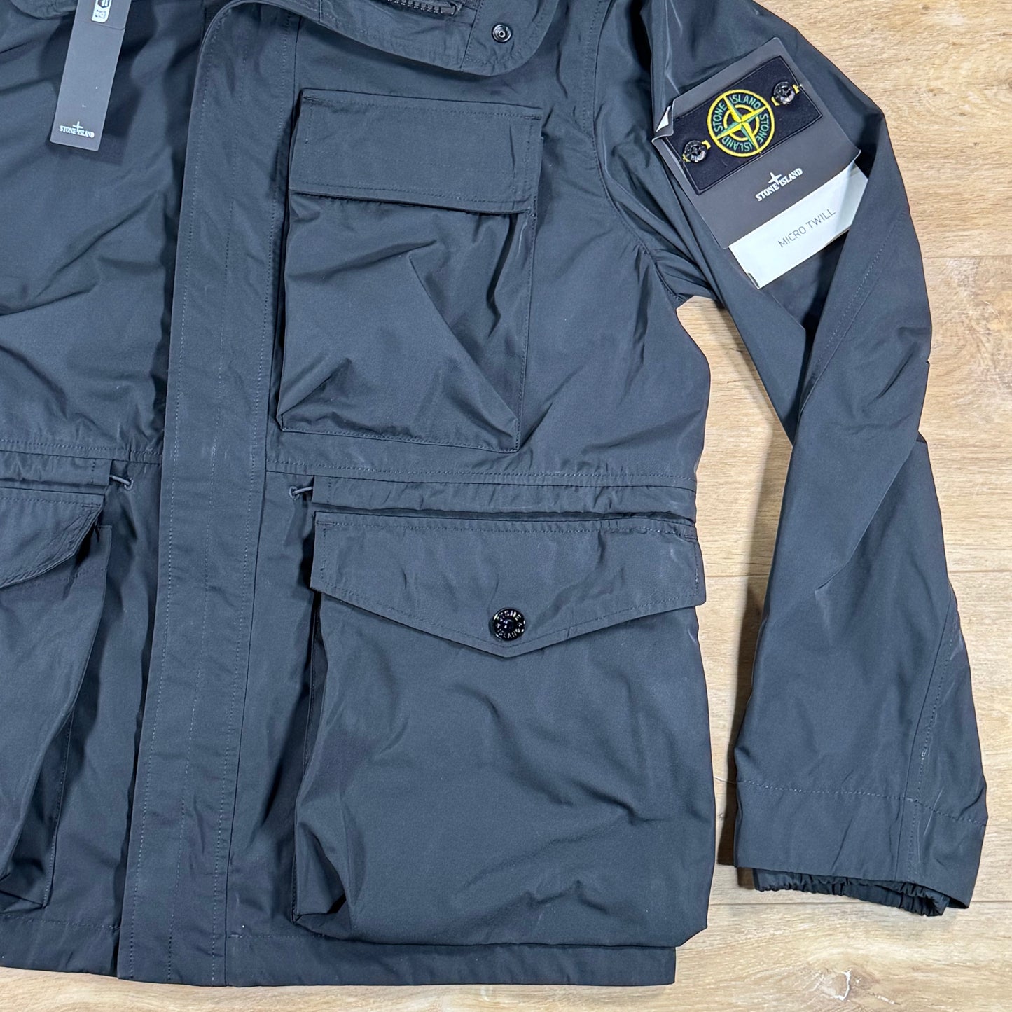 Stone Island Micro Twill Short Hooded Parka in Black