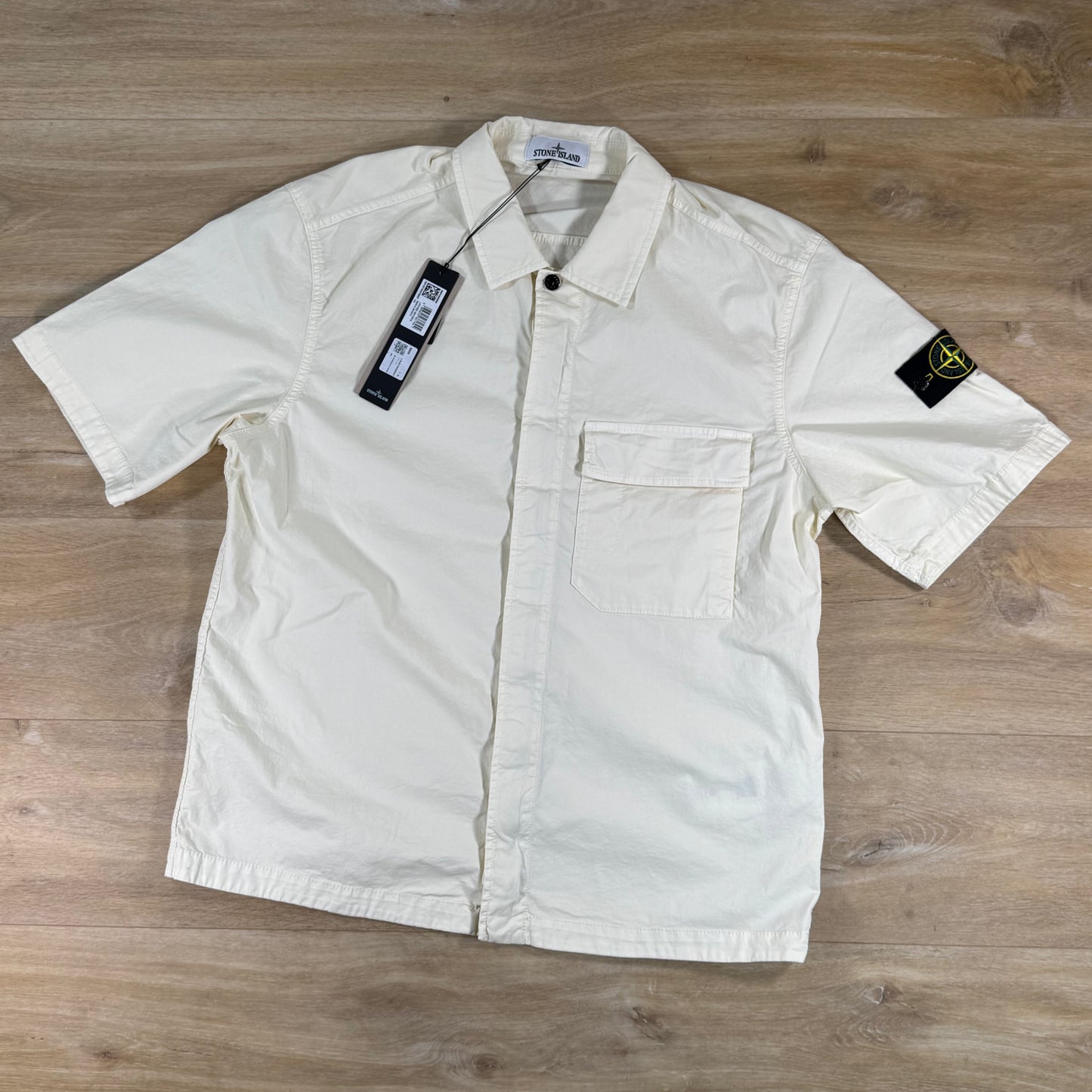 Stone Island Stretch Twill Short-Sleeve Shirt in Ivory