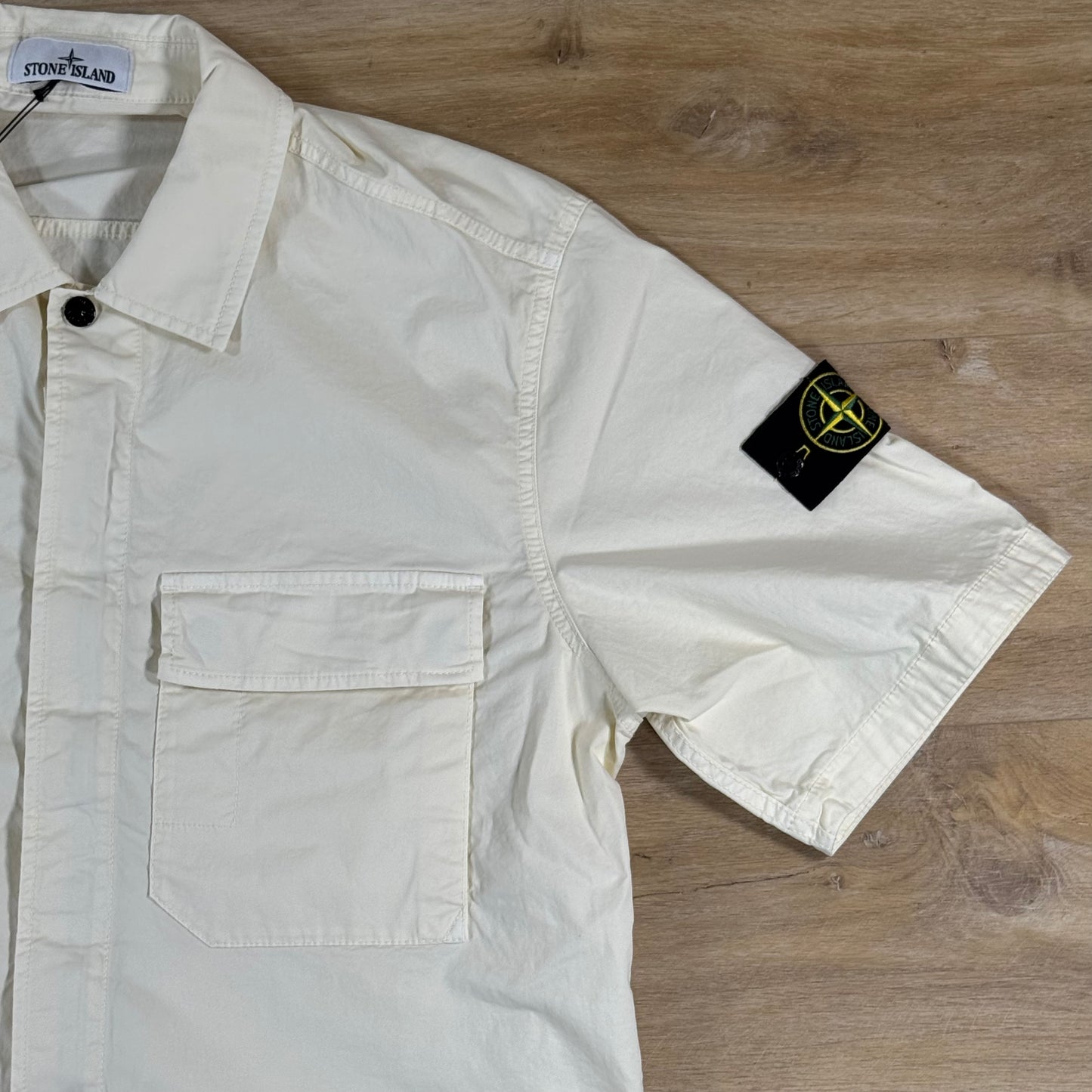Stone Island Stretch Twill Short-Sleeve Shirt in Ivory
