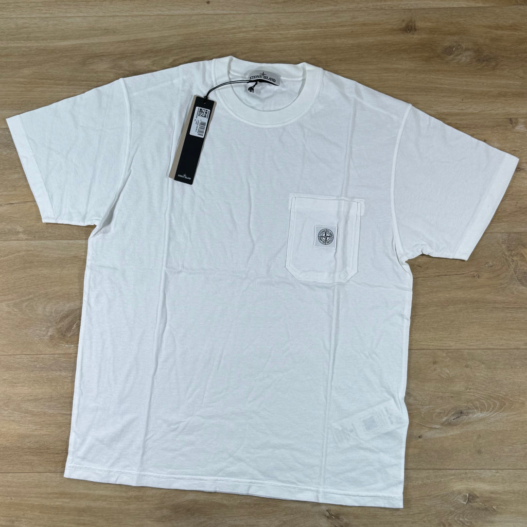 Stone Island Fissato Effect Pocket Logo T-Shirt in White