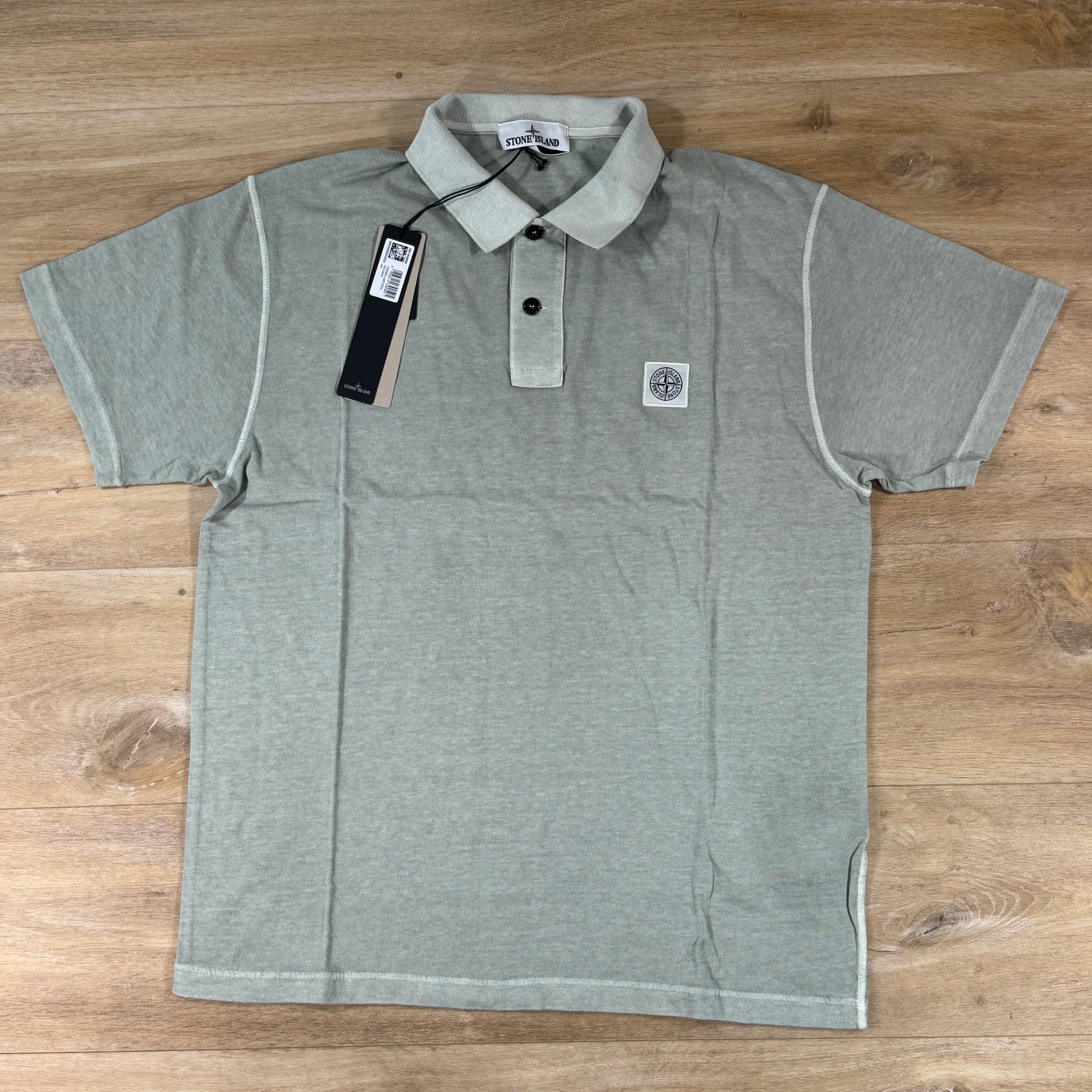 Stone Island 'Fissato Effect' Polo Shirt in Sage Green