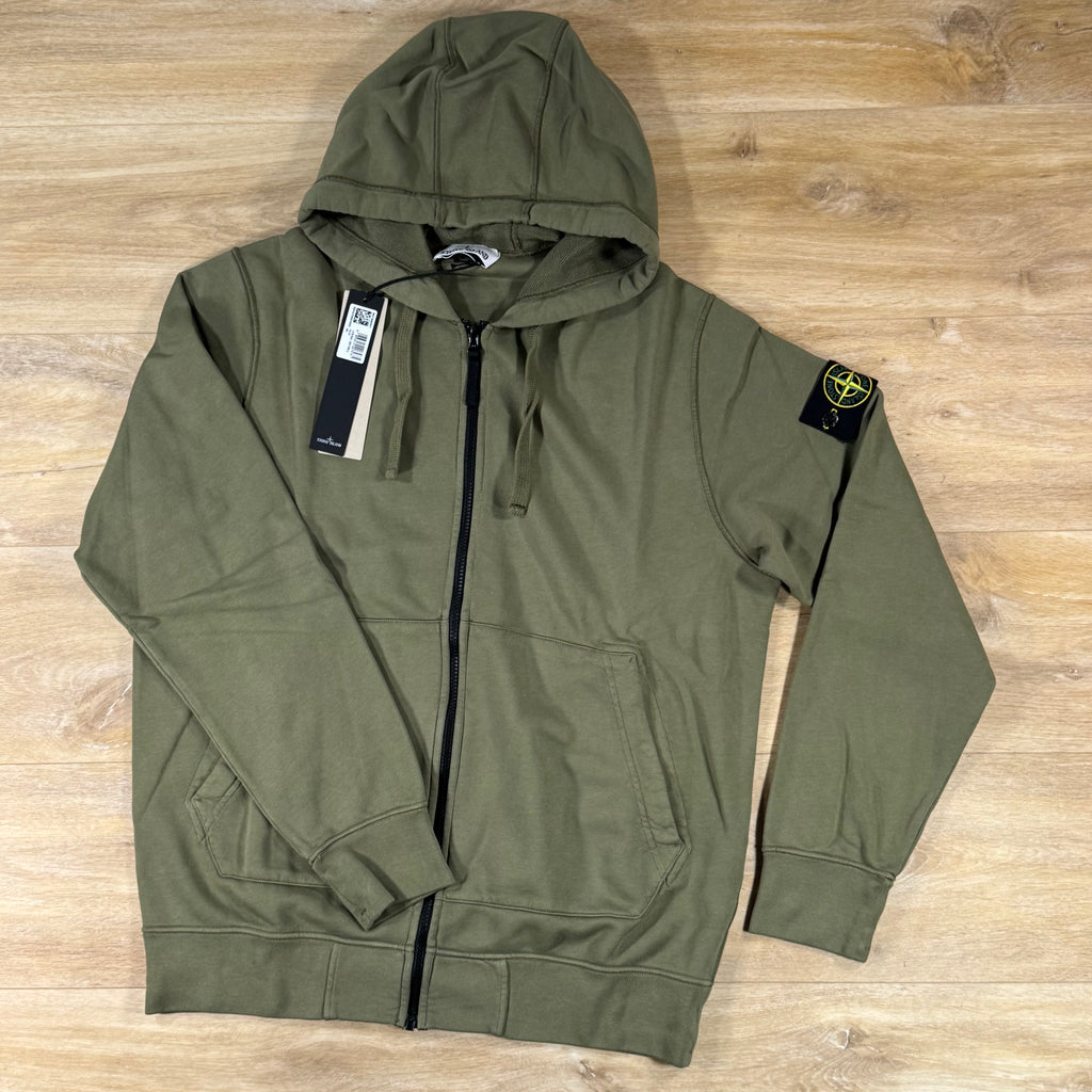 Stone Island Full-Zip Fleece Hoodie in Military Green
