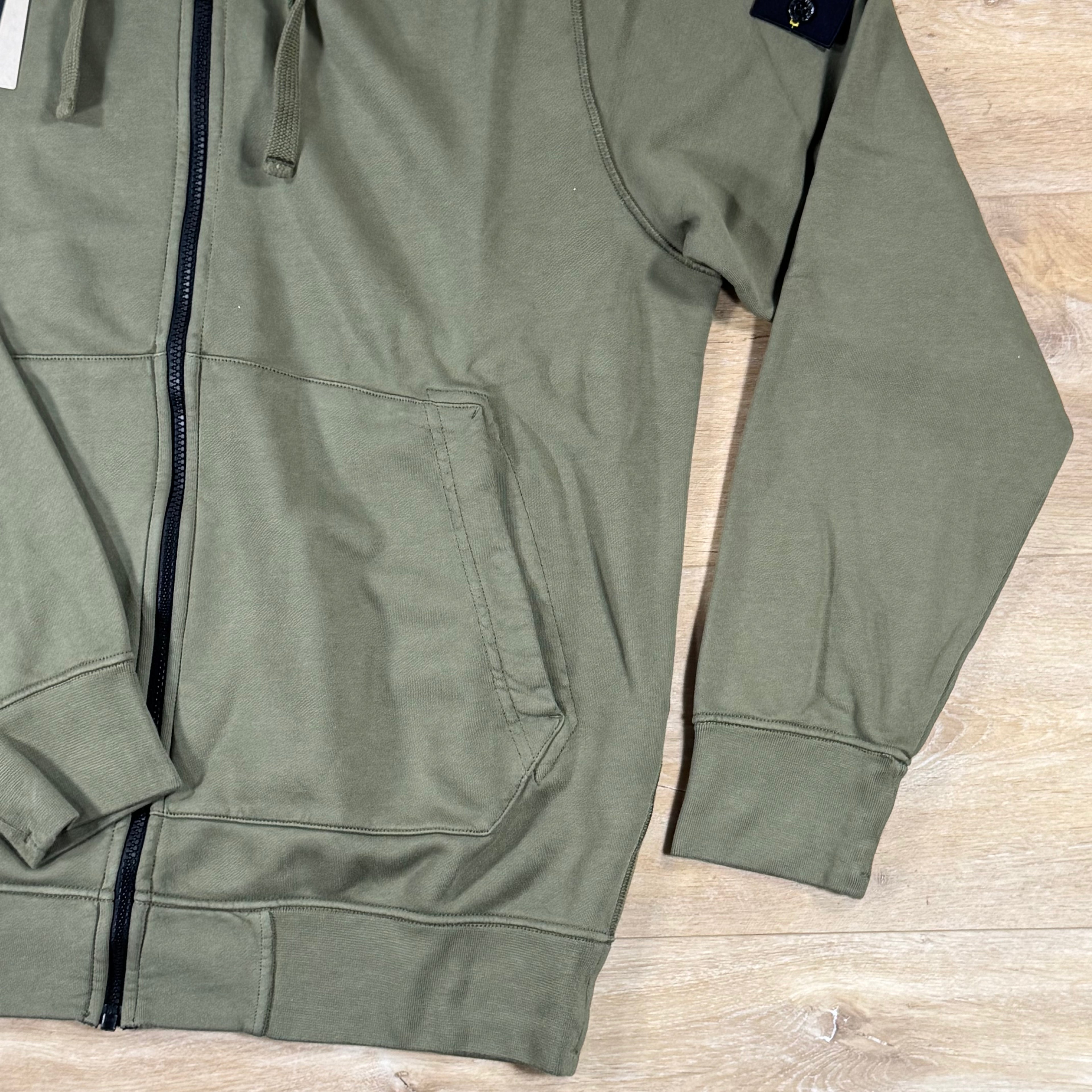 Stone Island Full-Zip Fleece Hoodie in Military Green