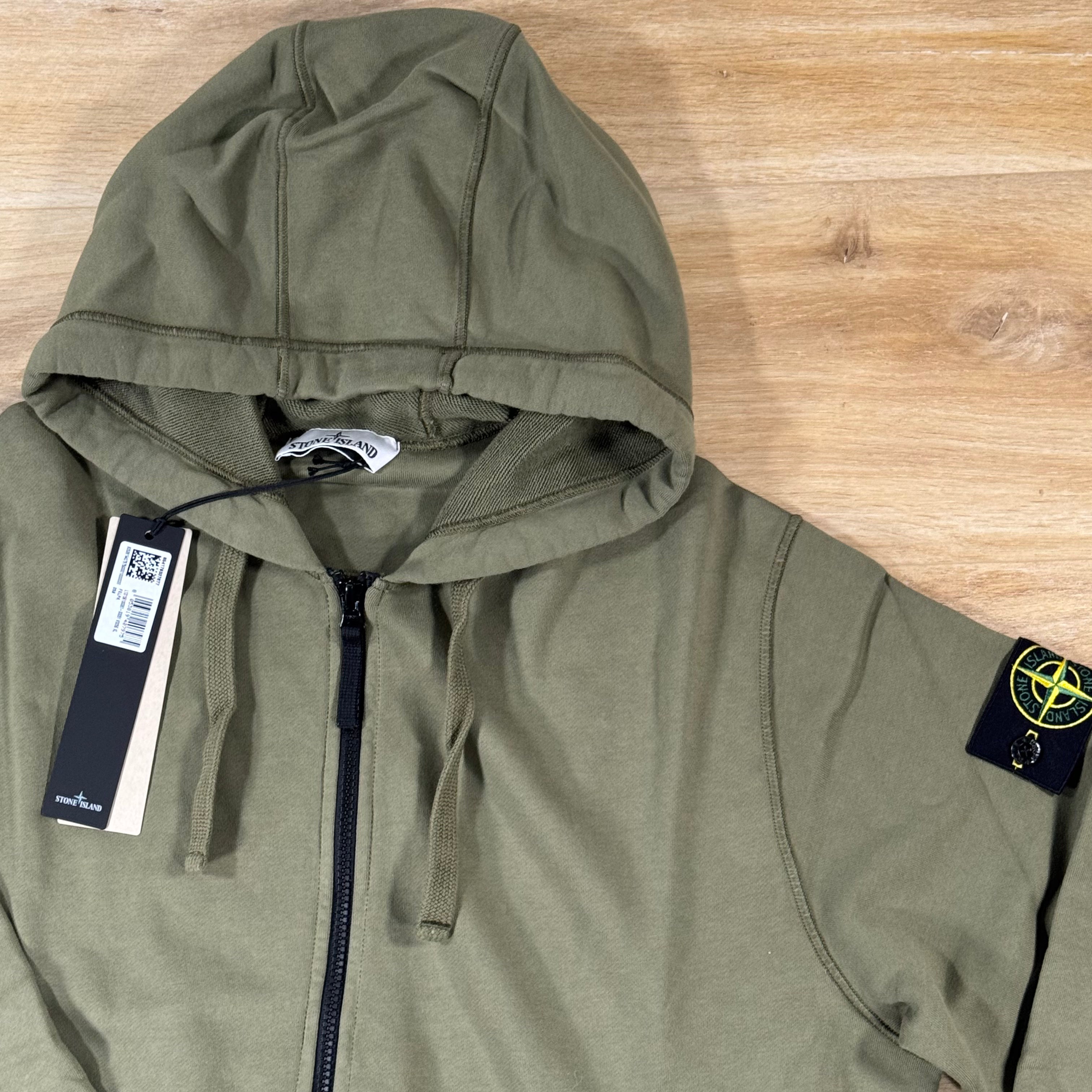 Stone Island Full-Zip Fleece Hoodie in Military Green