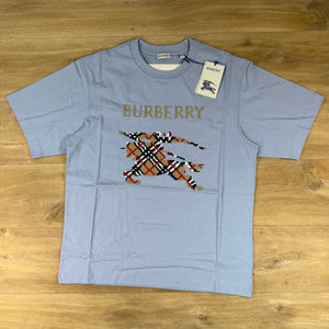Burberry Cross Stitch Knight Cotton T-Shirt in Sunbleached Blue