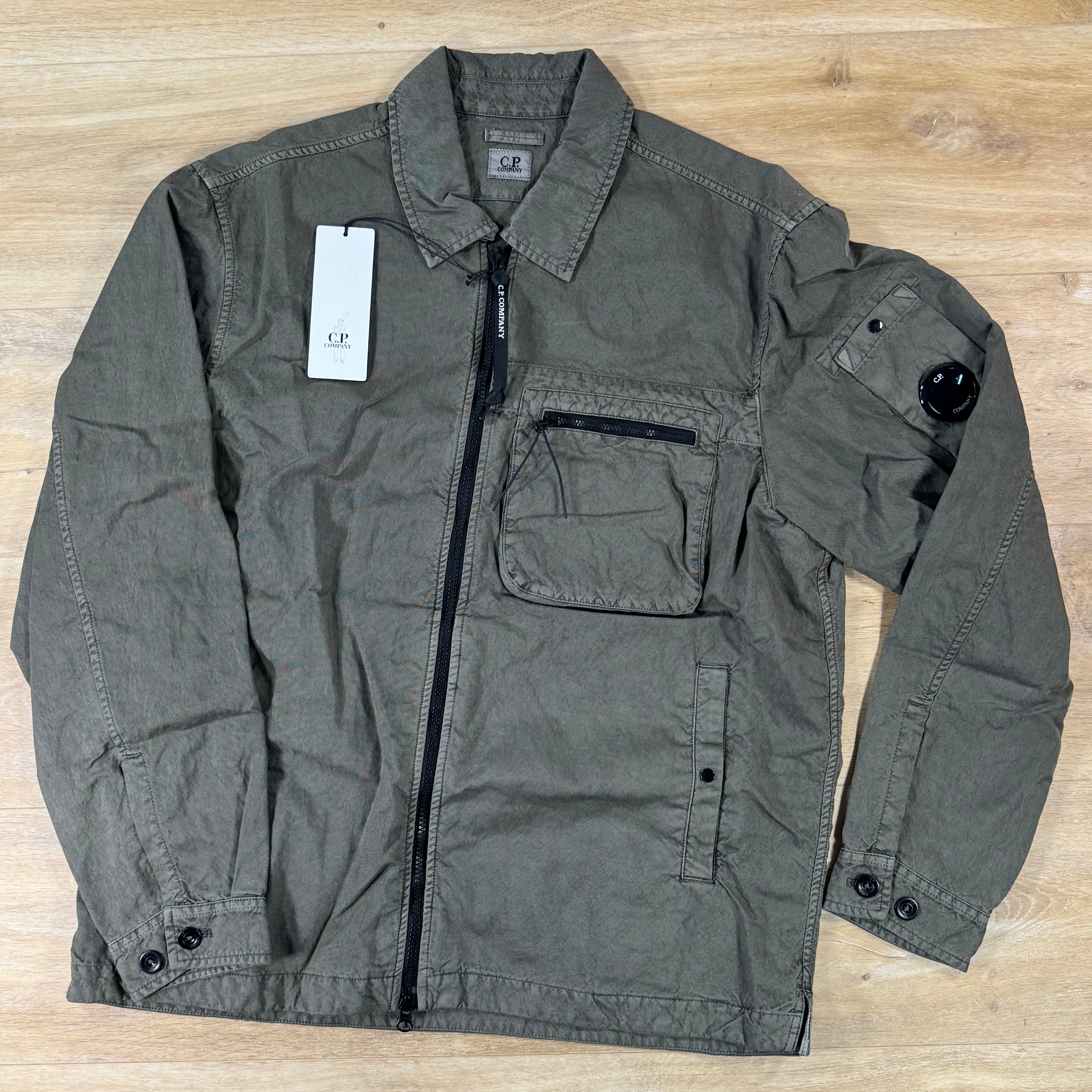 C.P. Company Panama-R Zipped Lens Overshirt in Moss Gray - Green