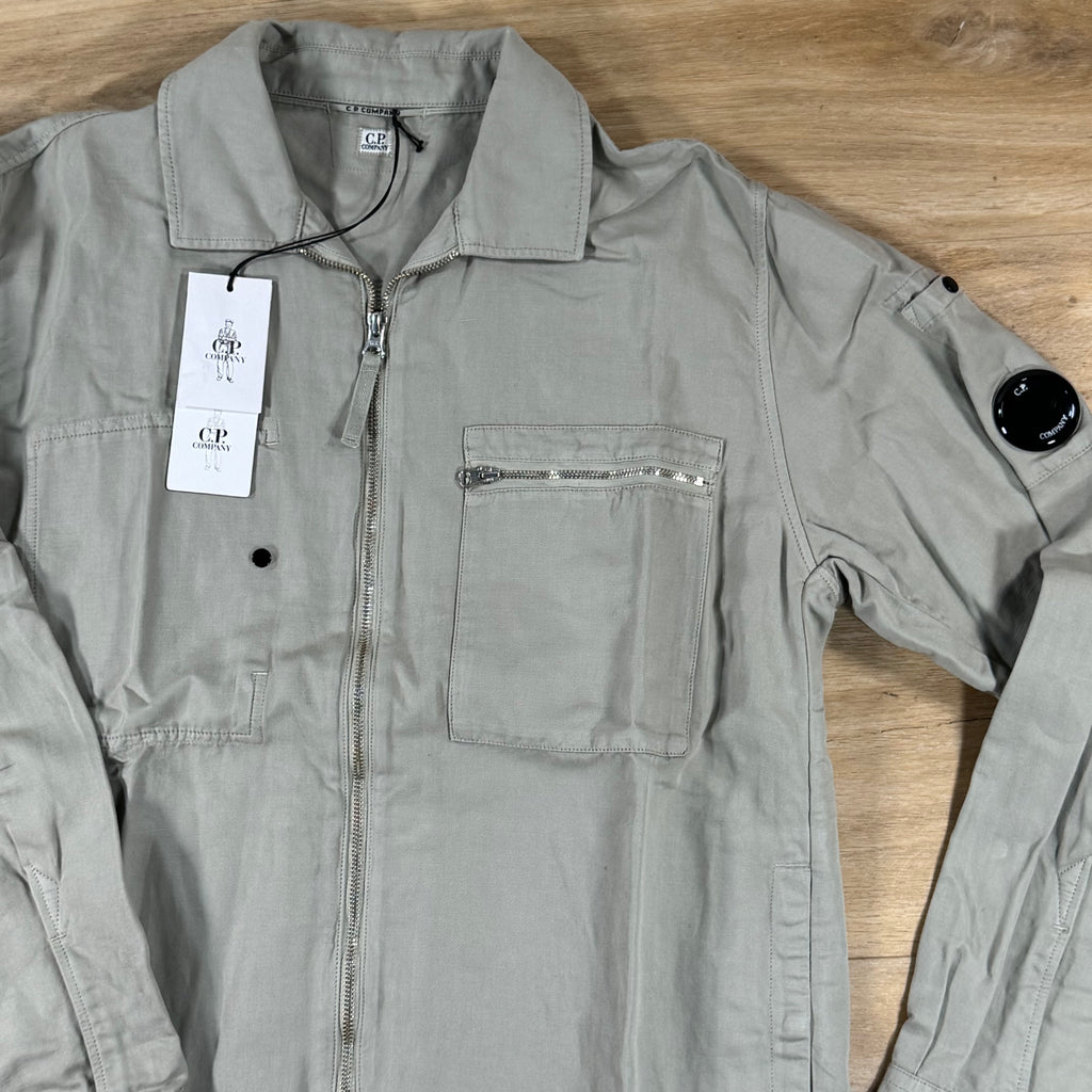 C.P. Company Cotton Linen Lens Zip Overshirt in Dove