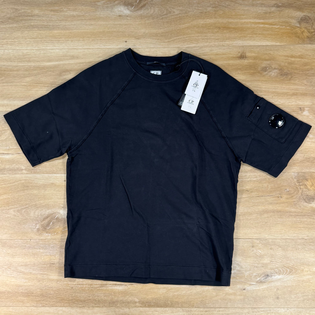 C.P. Company Light Fleece Short-Sleeve Lens Sweatshirt in Black
