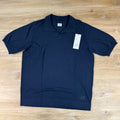 C.P. Company Cotton Crepe Short Sleeve Polo Sweater in Navy