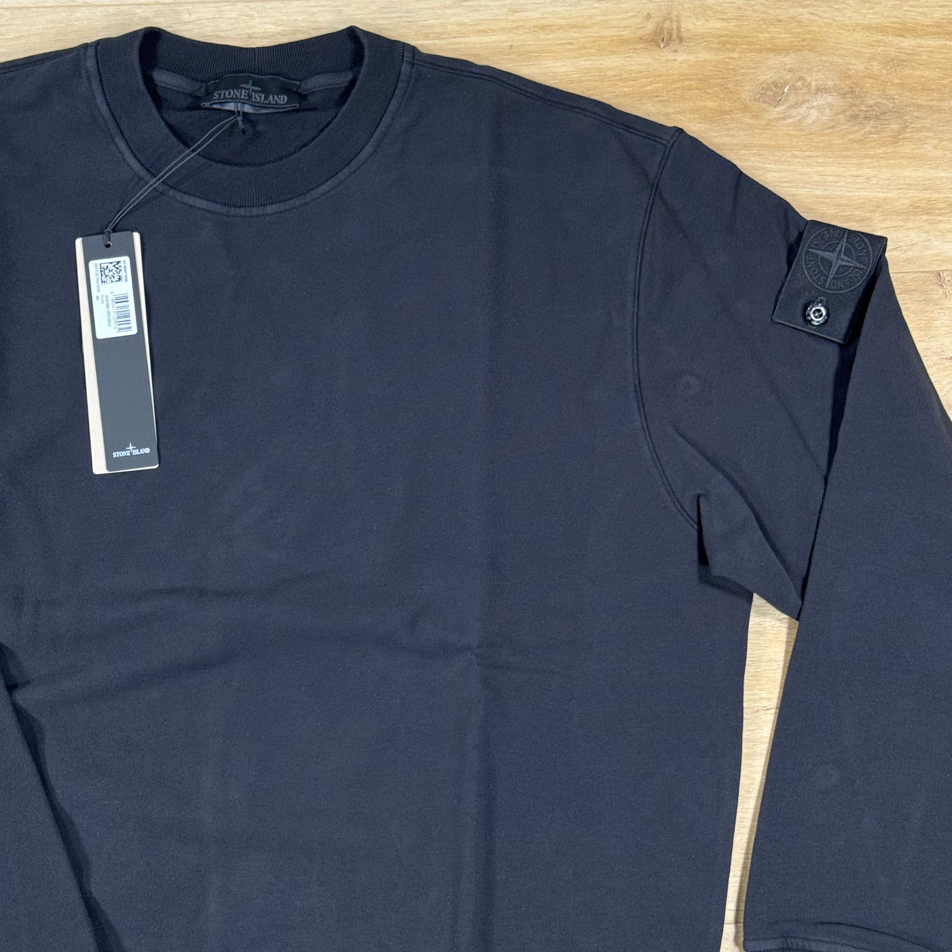 Stone Island Ghost Stretch Cotton Fleece Crewneck Sweatshirt in Black