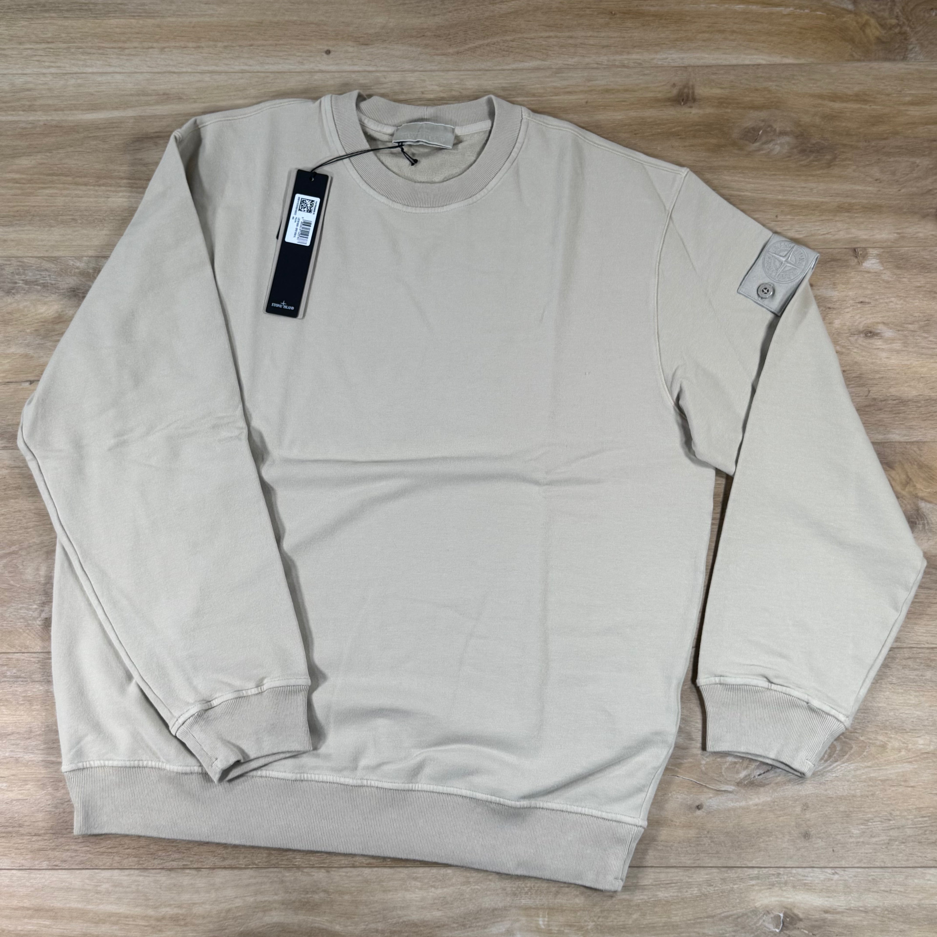 Stone Island Ghost Stretch Cotton Fleece Crewneck Sweatshirt in Beige