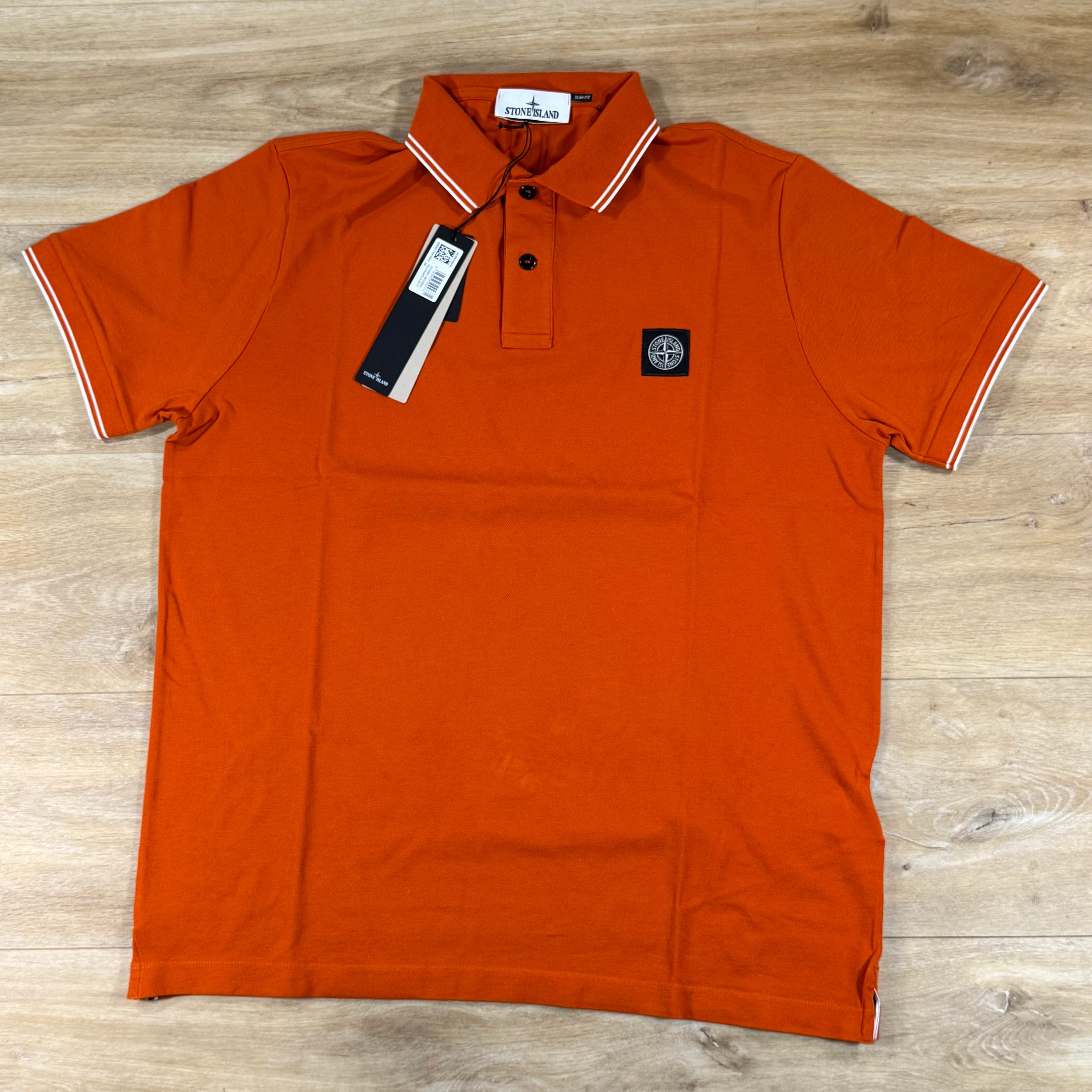 Stone Island Stretch Organic Cotton Pique Compass Patch Polo Shirt in Burnt Orange