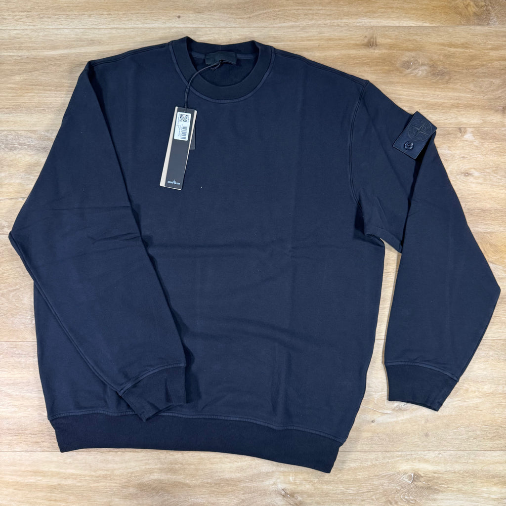 Stone Island Ghost Stretch Cotton Fleece Crewneck Sweatshirt in Navy