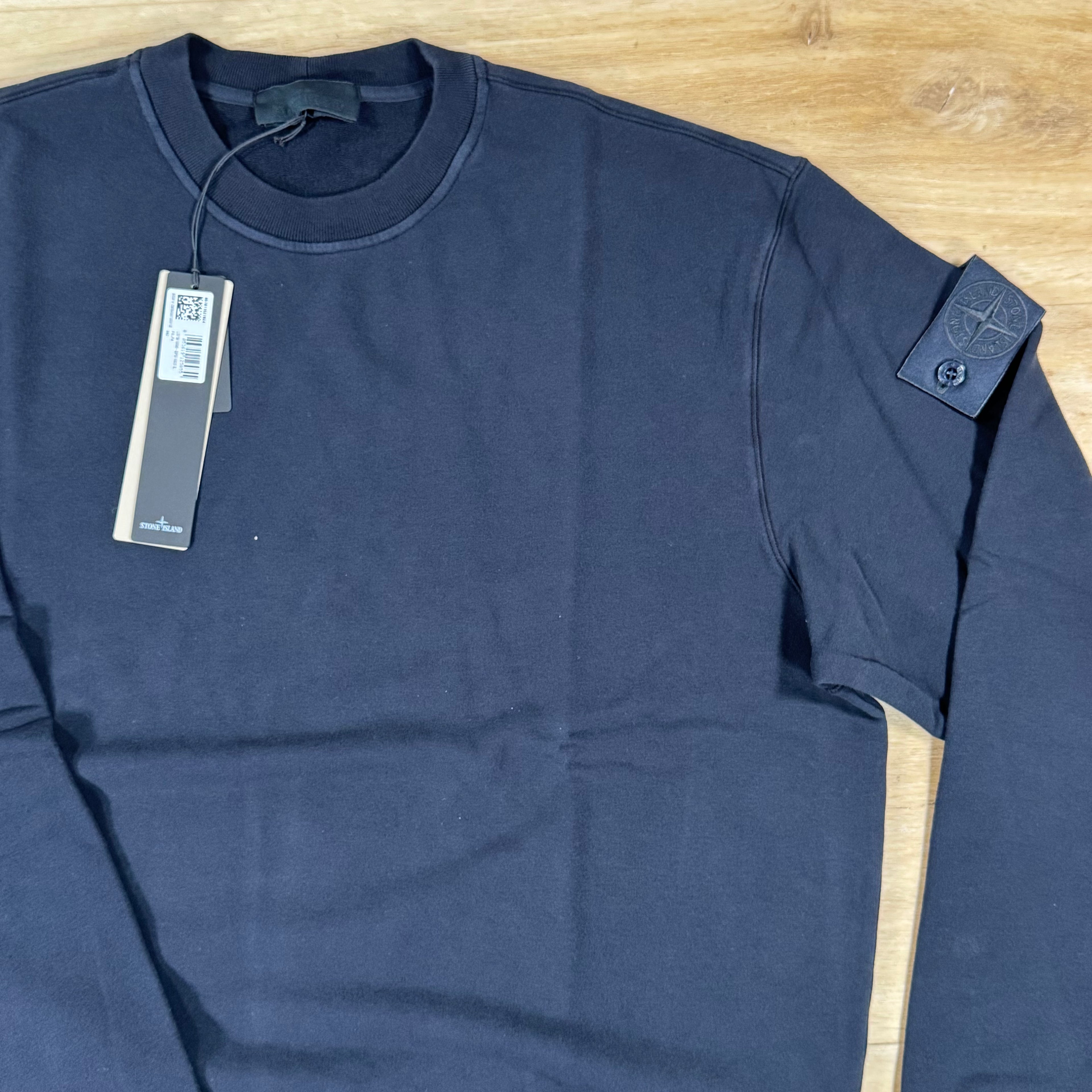 Stone Island Ghost Stretch Cotton Fleece Crewneck Sweatshirt in Navy