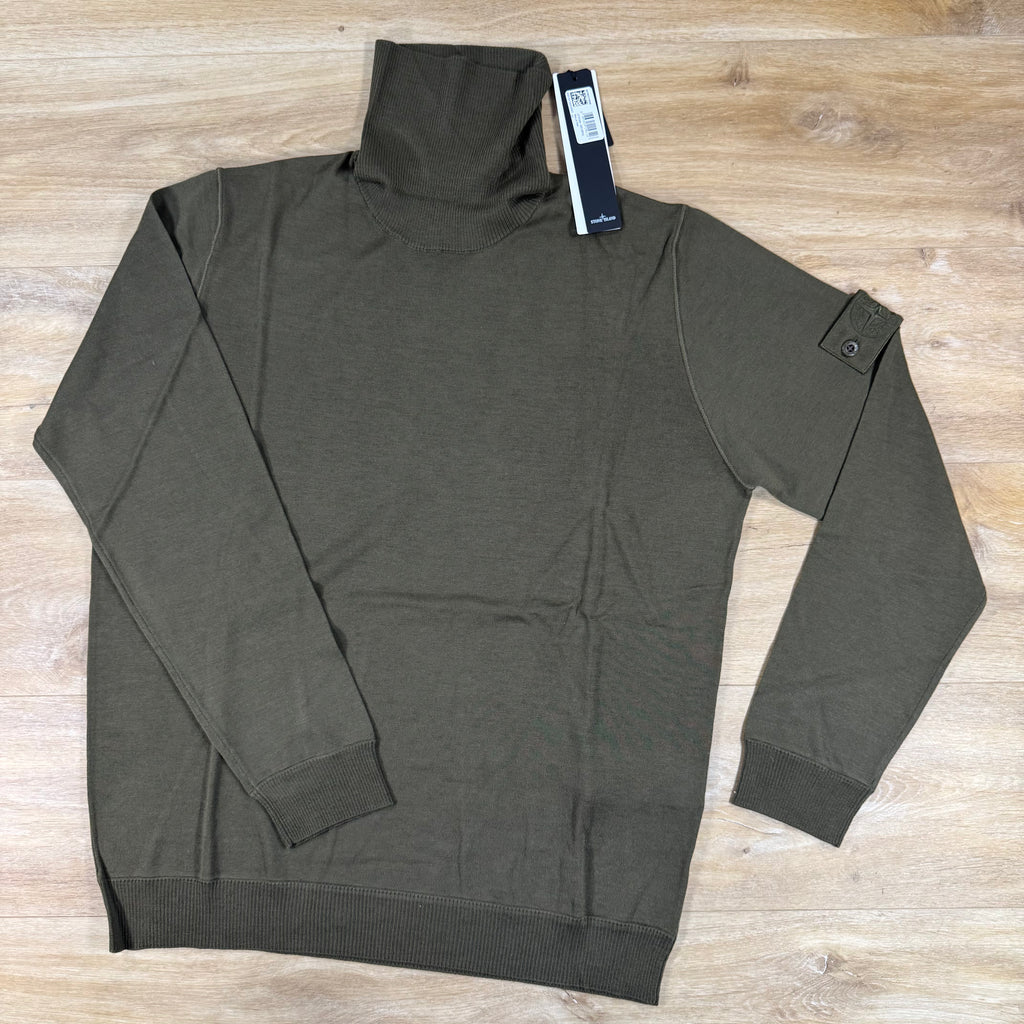 Stone Island Ghost Light Pure RWS Wool Turtleneck Jumper in Military Green