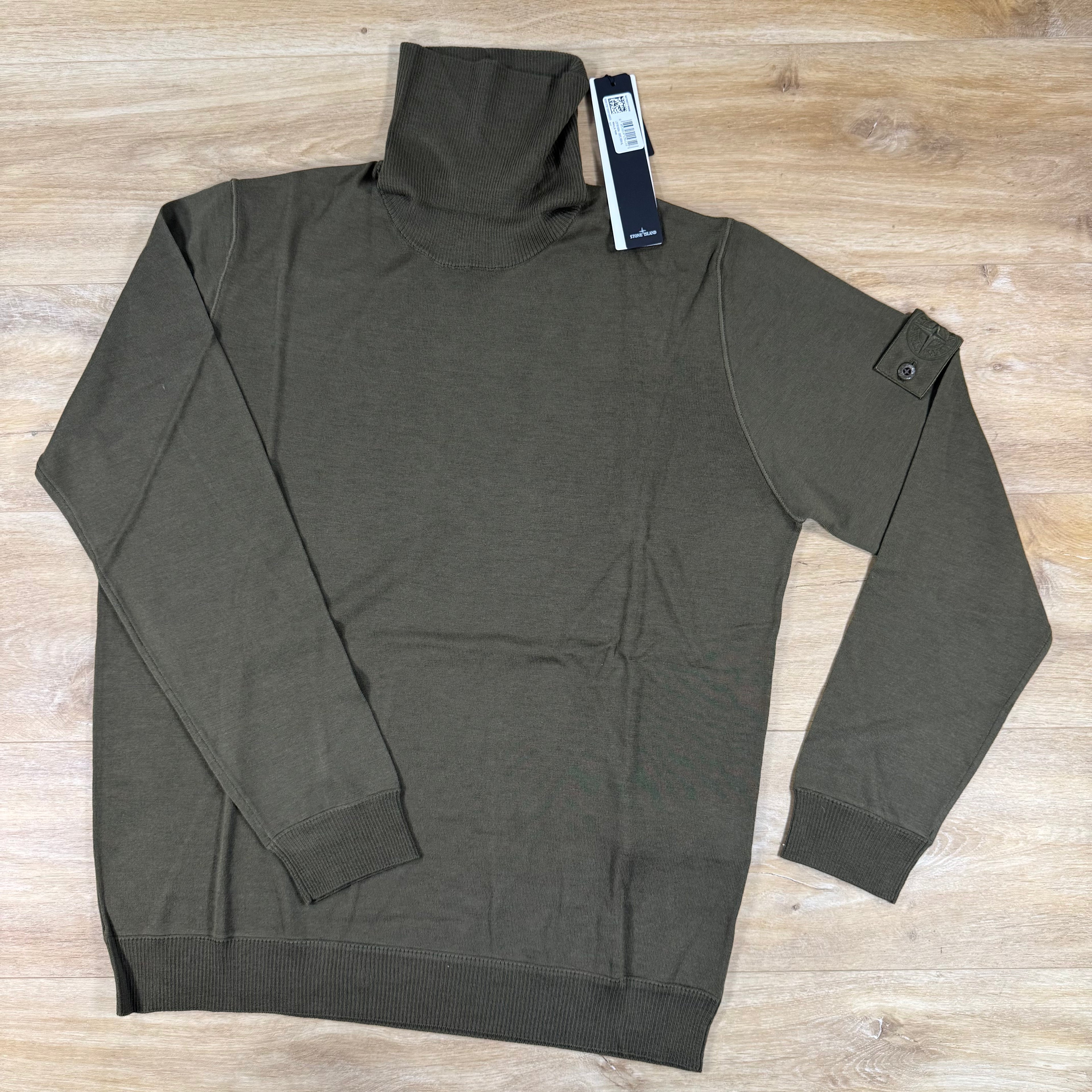 Stone Island Ghost Light Pure RWS Wool Turtleneck Jumper in Military Green