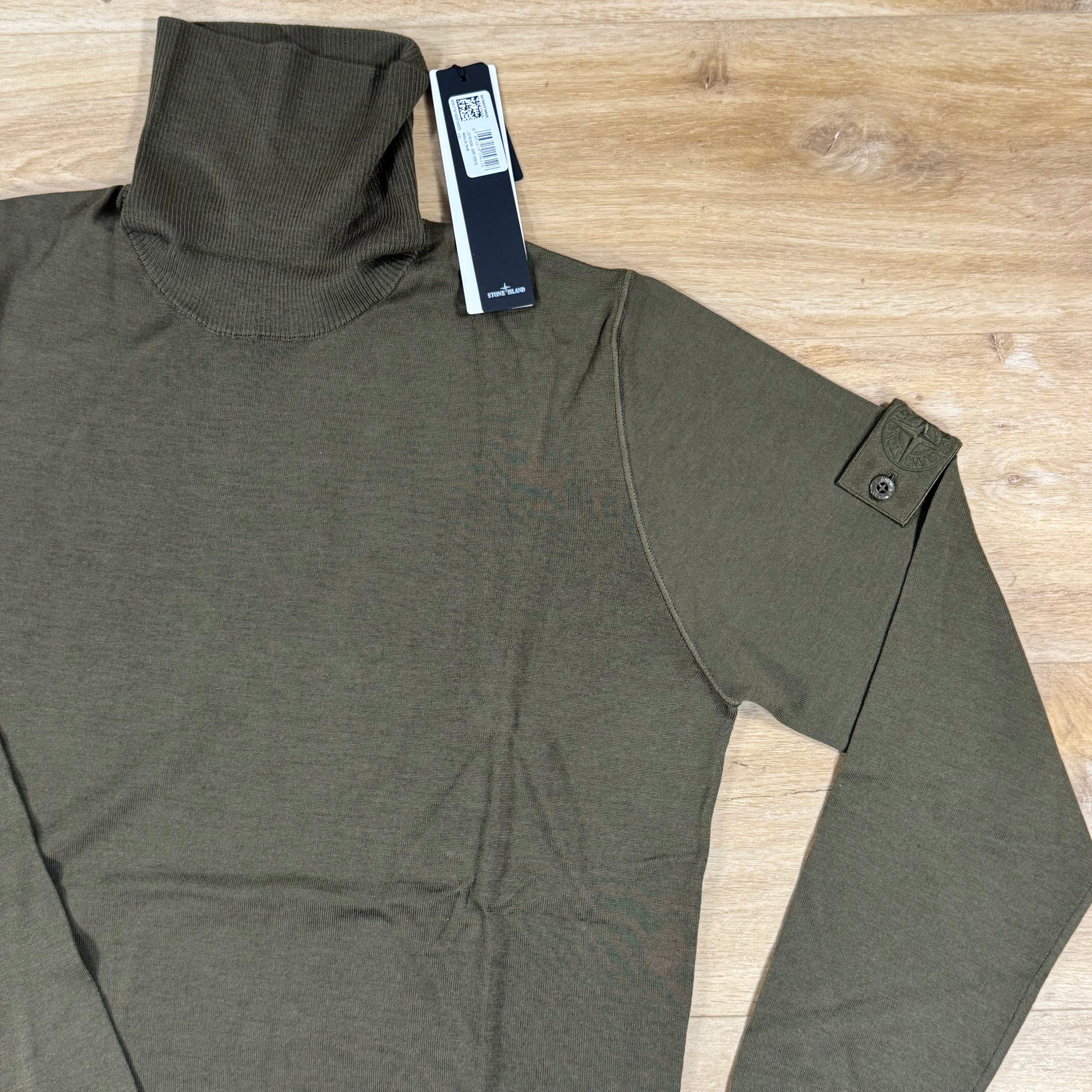 Stone Island Ghost Light Pure RWS Wool Turtleneck Jumper in Military Green