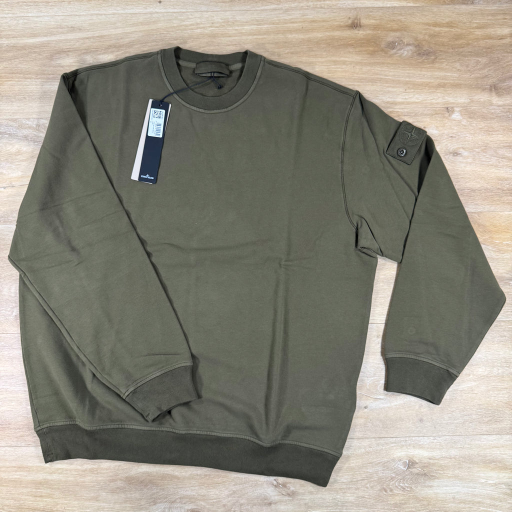 Stone Island Ghost Stretch Cotton Fleece Crewneck Sweatshirt in Military Green