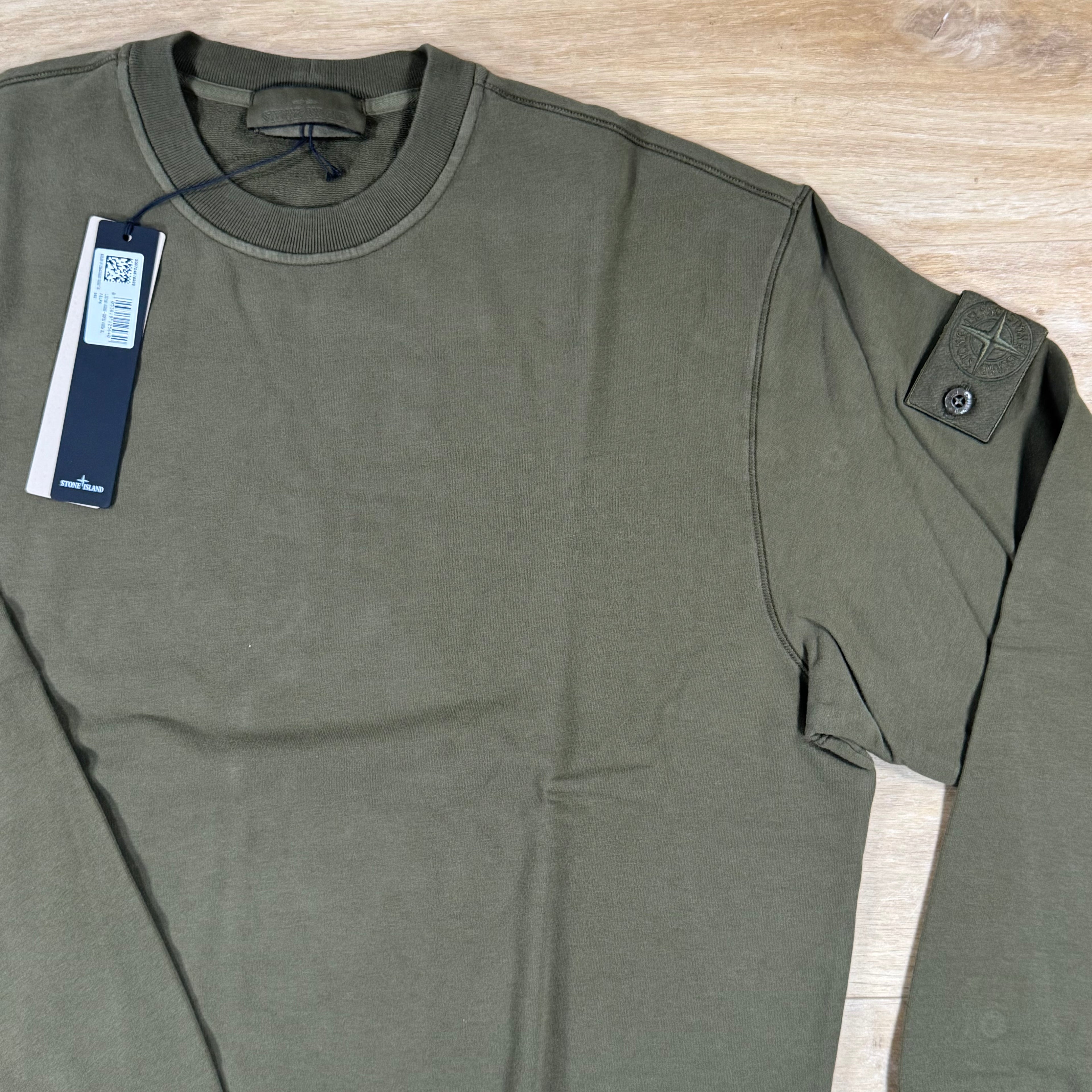 Stone Island Ghost Stretch Cotton Fleece Crewneck Sweatshirt in Military Green