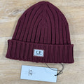 C.P. Company Extra Fine Merino Wool Logo Beanie in Andorra - Red