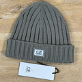 C.P. Company Extra Fine Merino Wool Logo Beanie in Fallen Rock - Beige