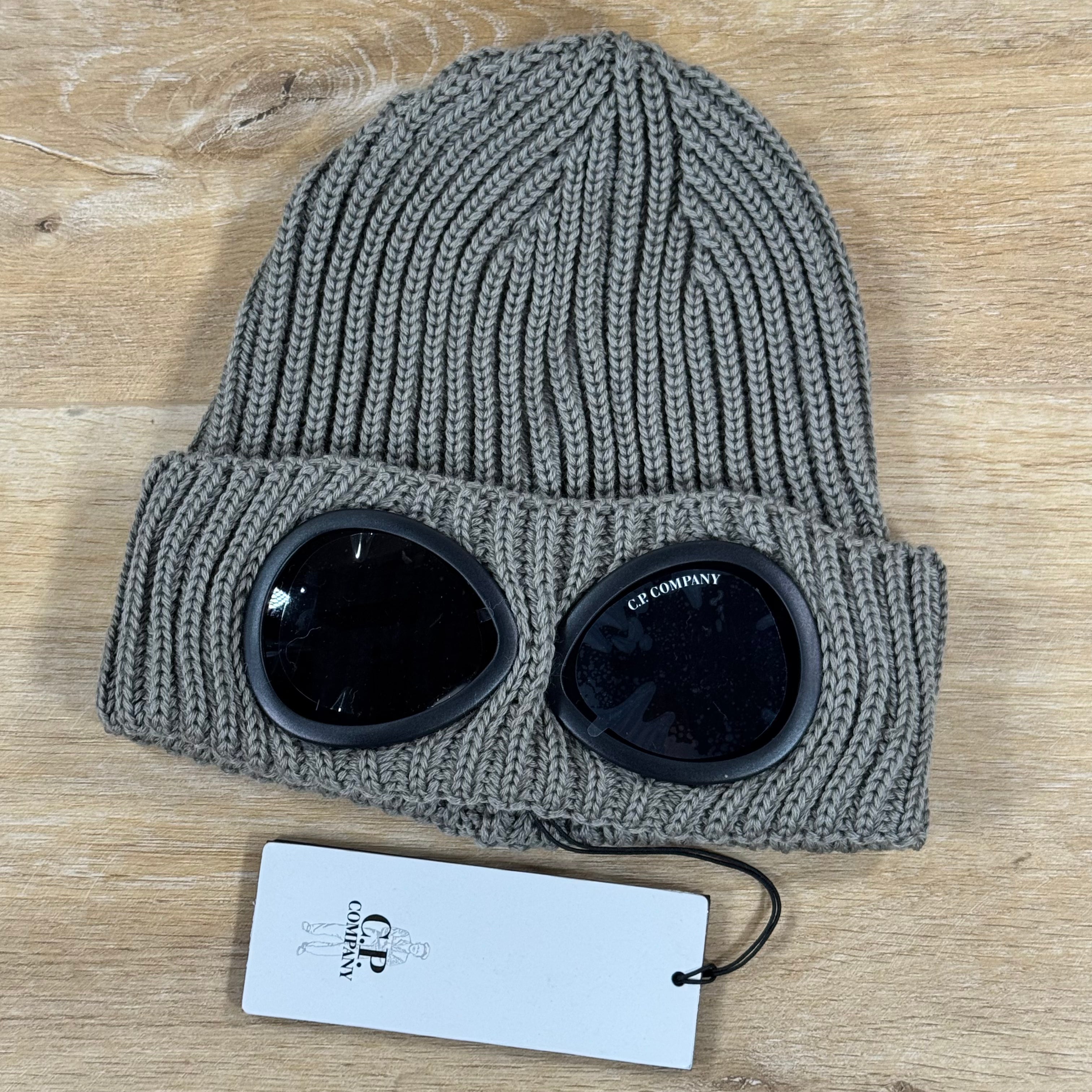 C.P. Company Extra Fine Merino Wool Goggle Beanie in Fallen Rock