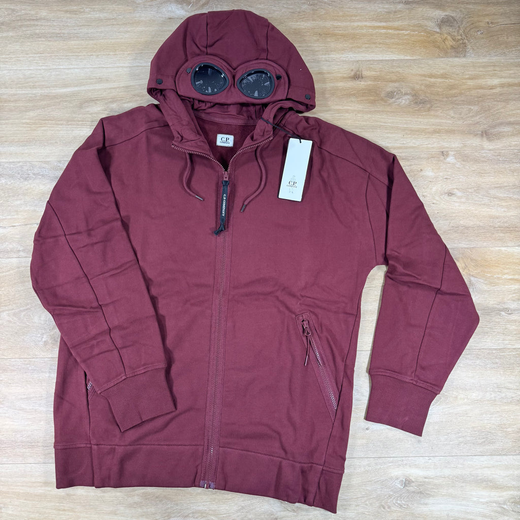 C.P. Company Diagonal Raised Fleece Goggle Hoodie in Andorra - Red