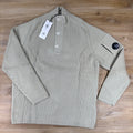 C.P. Company Full Rib Cotton Half Button Lens Sweater in Silver Birch